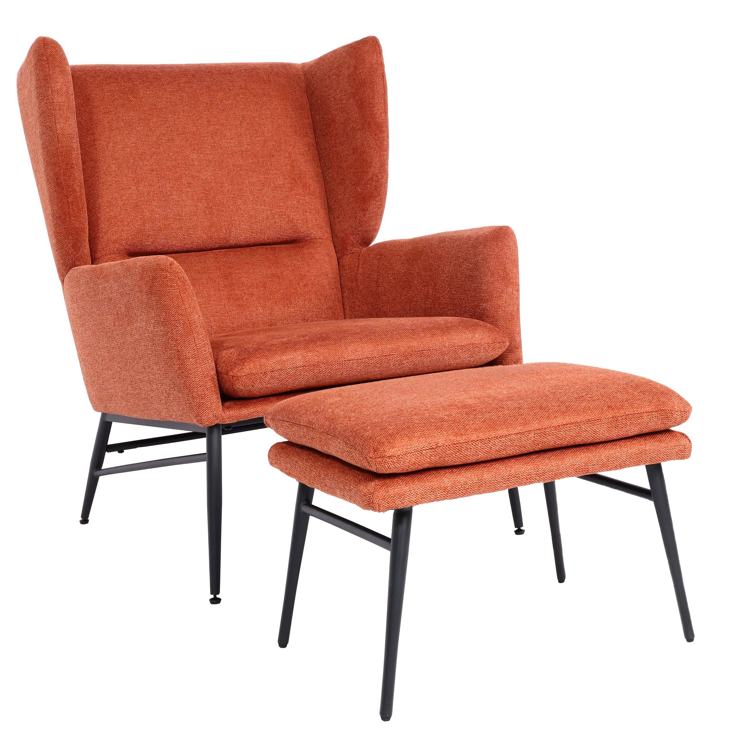 Lounge-Sessel mit Ottomane MCW-L62, Ohrensessel Polstersessel Cocktailsessel Hocker, Stoff/Textil ~ terracotta-braun - Bild 1