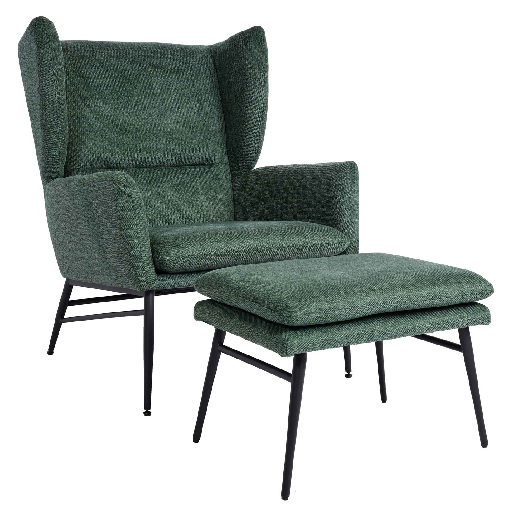 Lounge-Sessel mit Ottomane MCW-L62, Sessel Polstersessel Cocktailsessel Hocker, Stoff/Textil ~ grün | 04057651539416