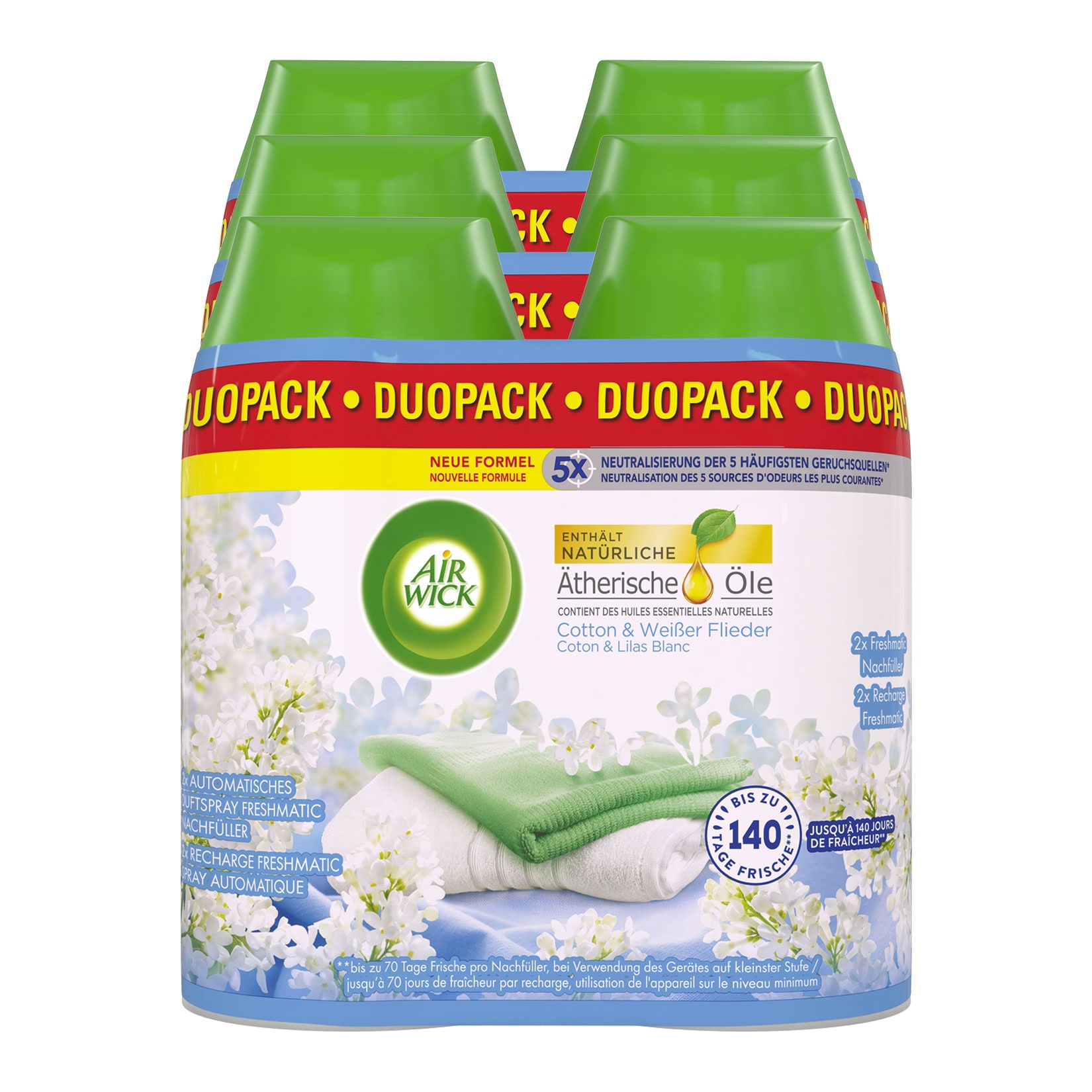 Air Wick Freshmatic Max Nachf&uuml;ller Duopack Cotton & Wei&szlig;er Flieder 2x250 ml, 3er Pack - Bild 1