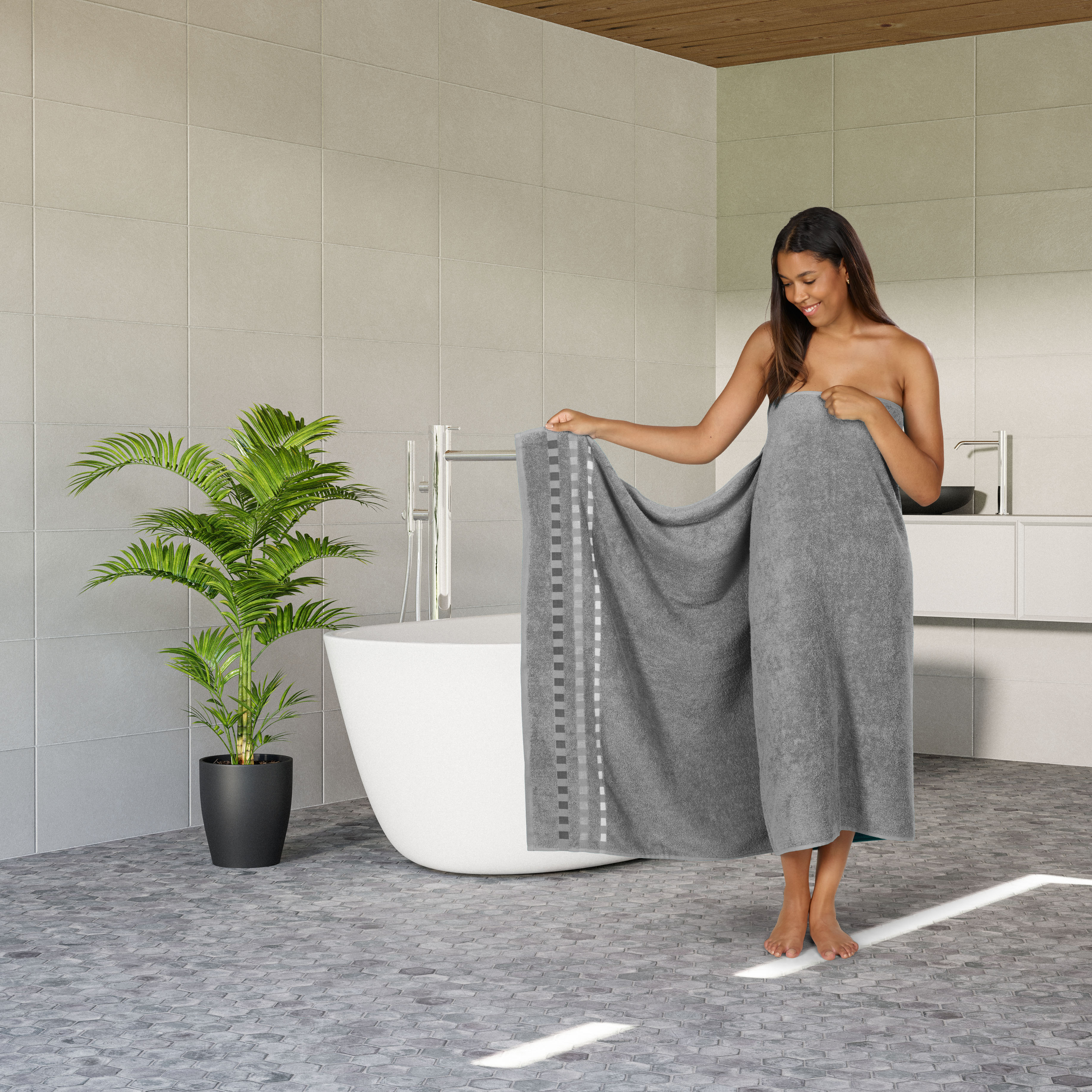 Dekor XXL Duschtuch - silber - ca. 100x200cm versch. Farben - Bild 1