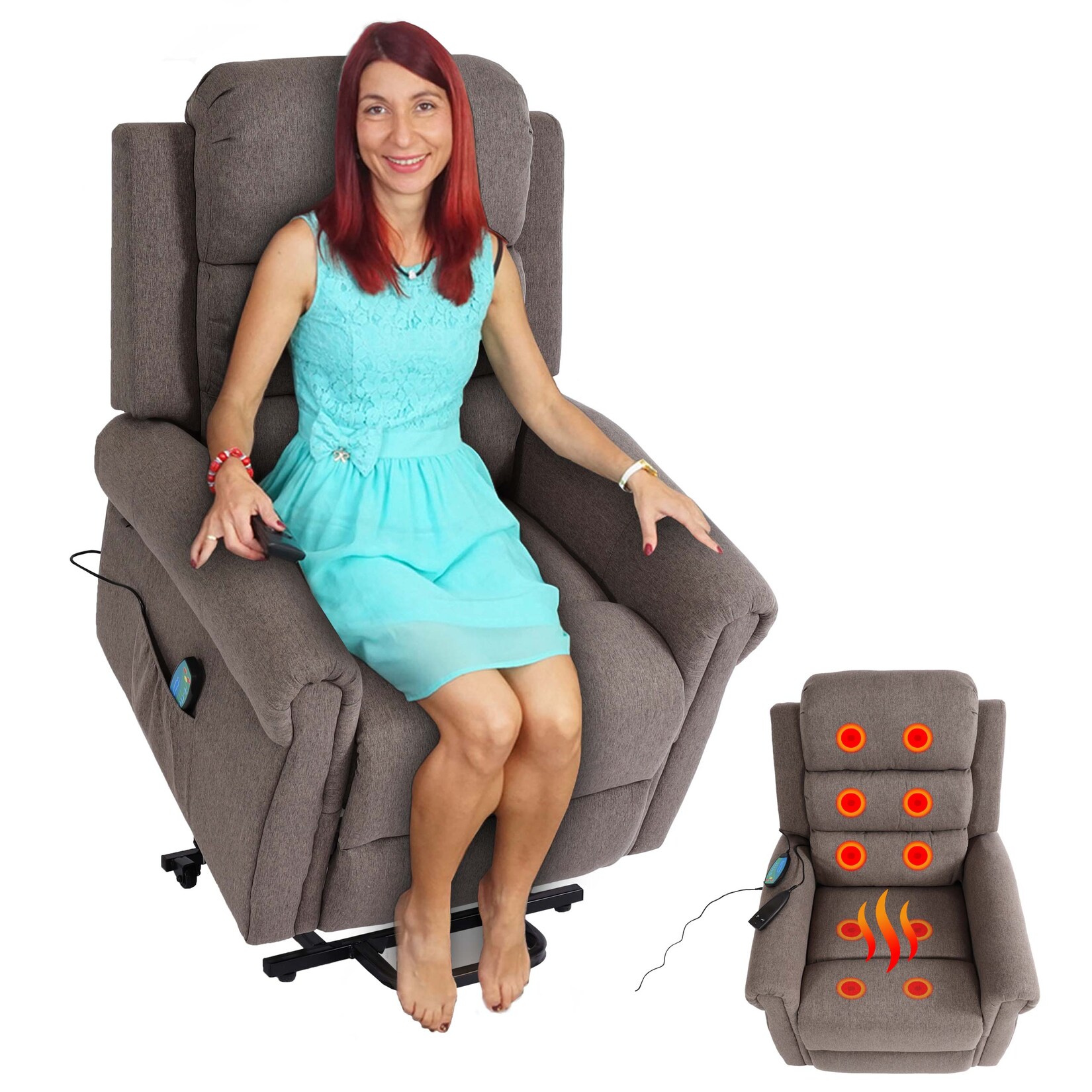 Fernsehsessel MCW-K63, Relaxsessel Sessel, Liegefunktion Aufstehhilfe Massage Heizfunktion, Stoff/Textil ~ dunkelgrau