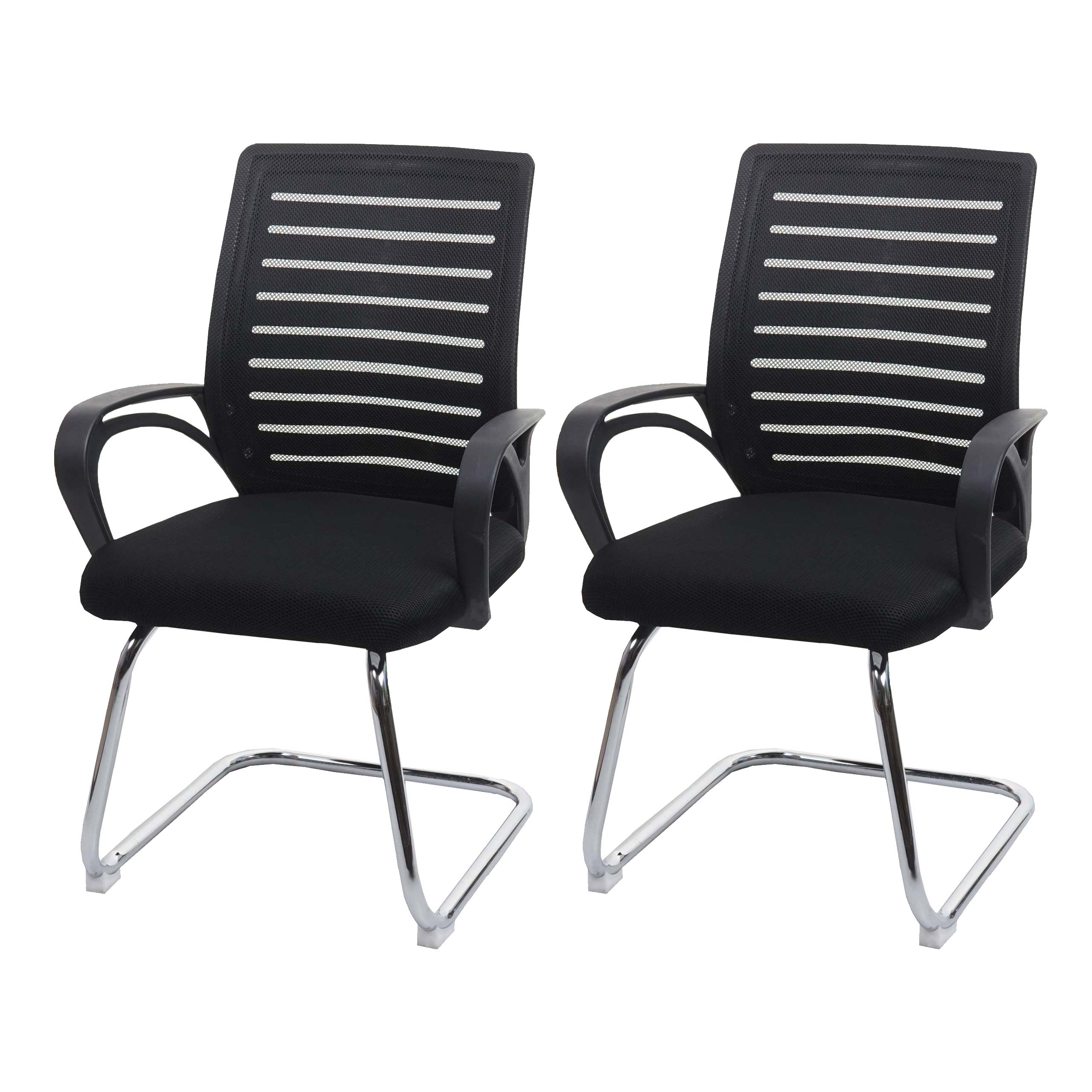 2er-Set Konferenzstuhl MCW-K51, Besucherstuhl Freischwinger, 150kg belastbar Stoff/Textil ~ schwarz - Bild 1