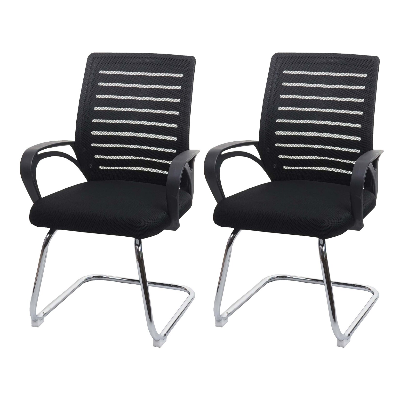 2er-Set Konferenzstuhl MCW-K51, Besucherstuhl Freischwinger, 150kg belastbar Stoff/Textil ~ schwarz | 04057651289243