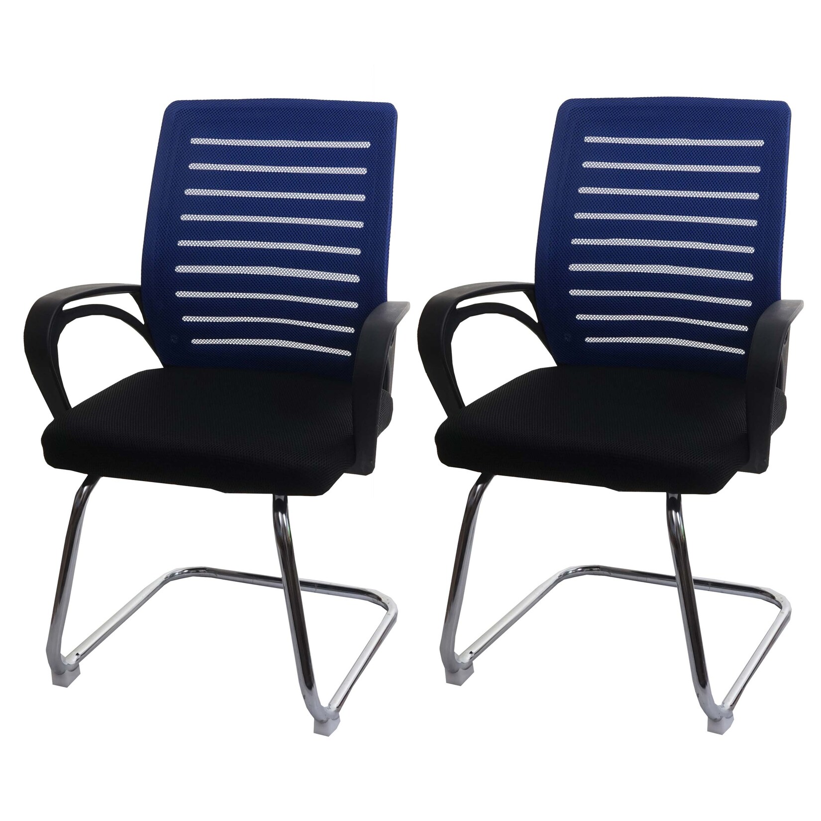 2er-Set Konferenzstuhl MCW-K51, Besucherstuhl Freischwinger, 150kg belastbar Stoff/Textil ~ blau