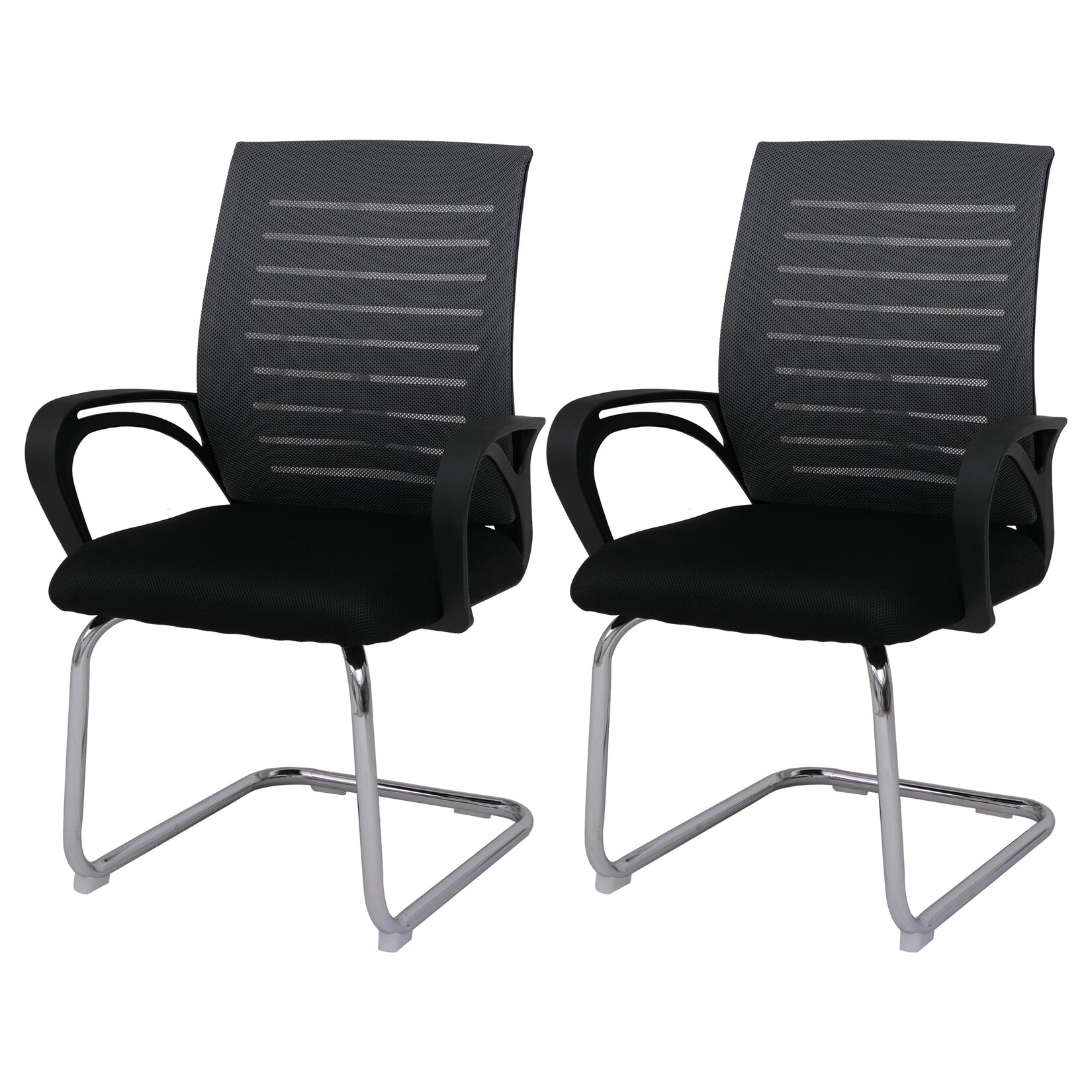 2er-Set Konferenzstuhl MCW-K51, Besucherstuhl Freischwinger, 150kg belastbar Stoff/Textil ~ grau
