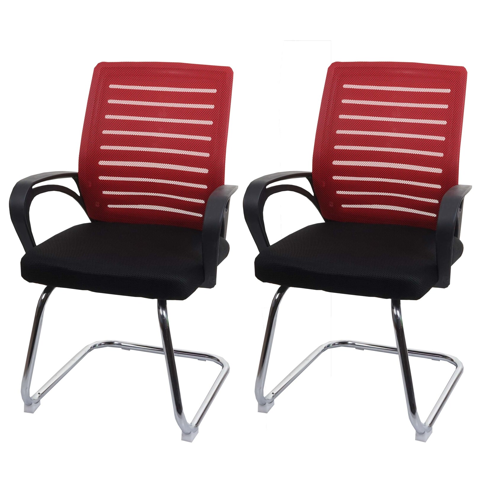 2er-Set Konferenzstuhl MCW-K51, Besucherstuhl Freischwinger, 150kg belastbar Stoff/Textil ~ rot