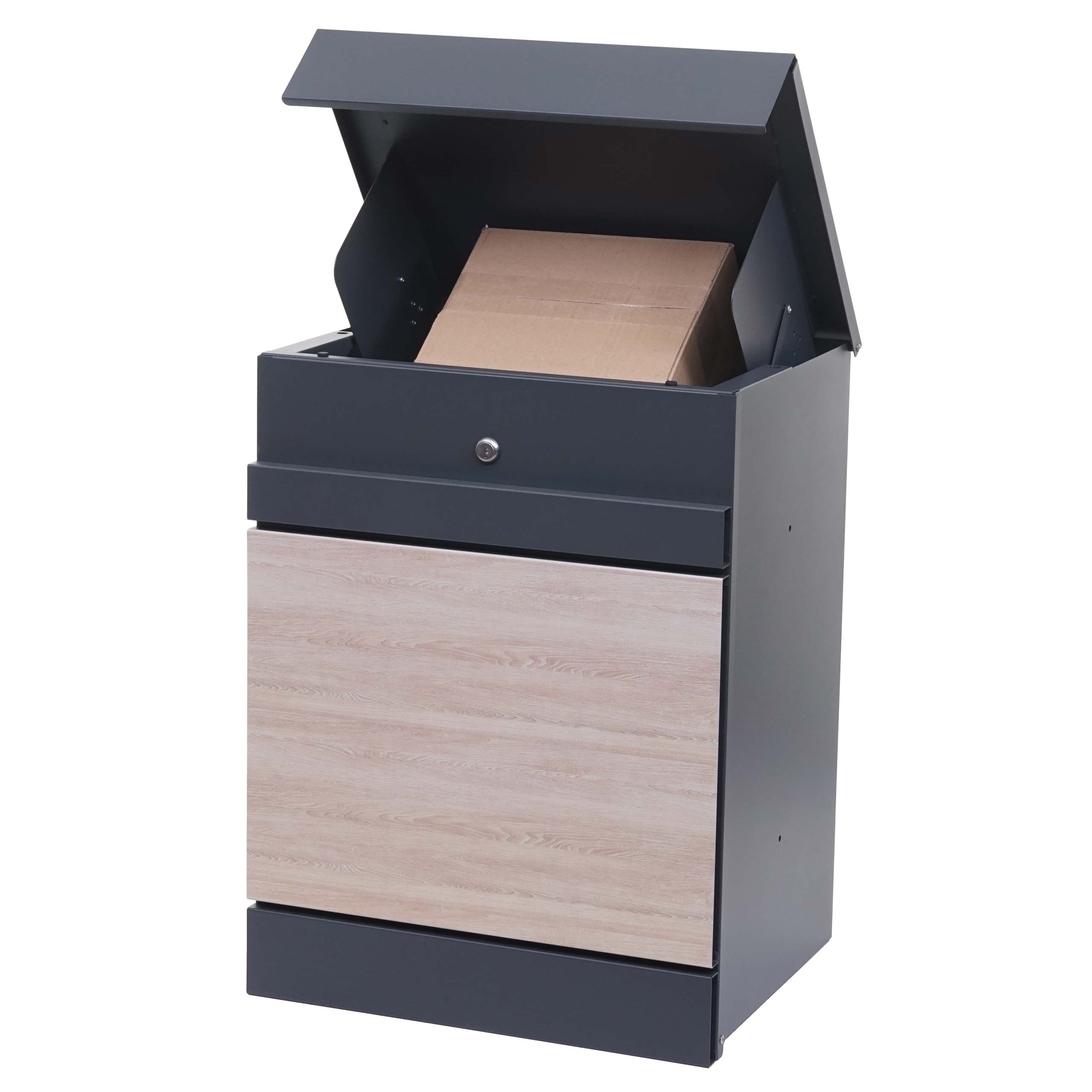 Paketkasten MCW-K41, Paketbox Paketfach Paketstation Briefkasten, Metall ~ verzinkt anthrazit-Holzoptik - Bild 1