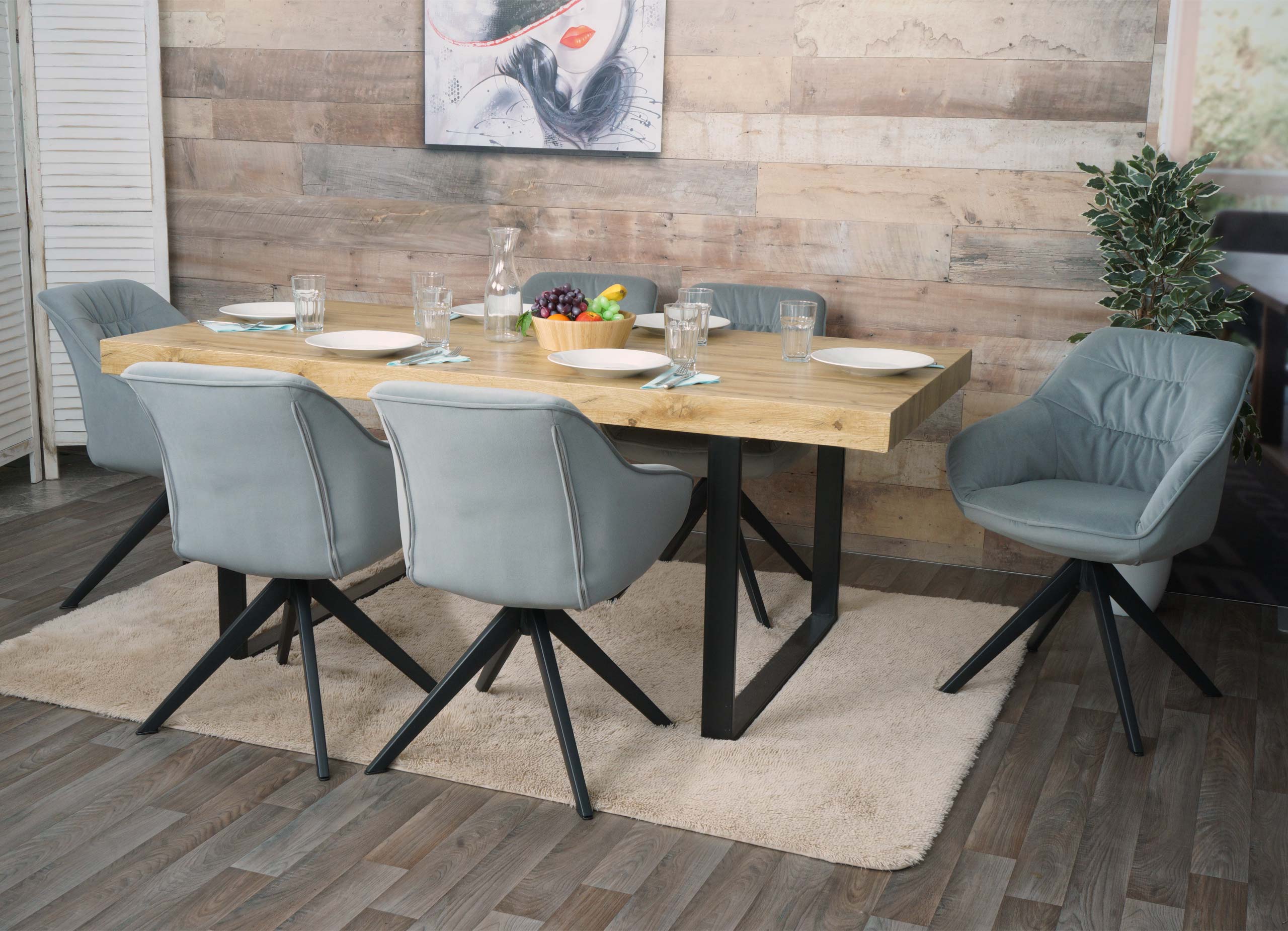 6er-Set Esszimmerstuhl MCW-K28, K&uuml;chenstuhl Polsterstuhl Stuhl mit Armlehne, drehbar, Metall ~ Stoff/Textil hellgrau - Bild 1