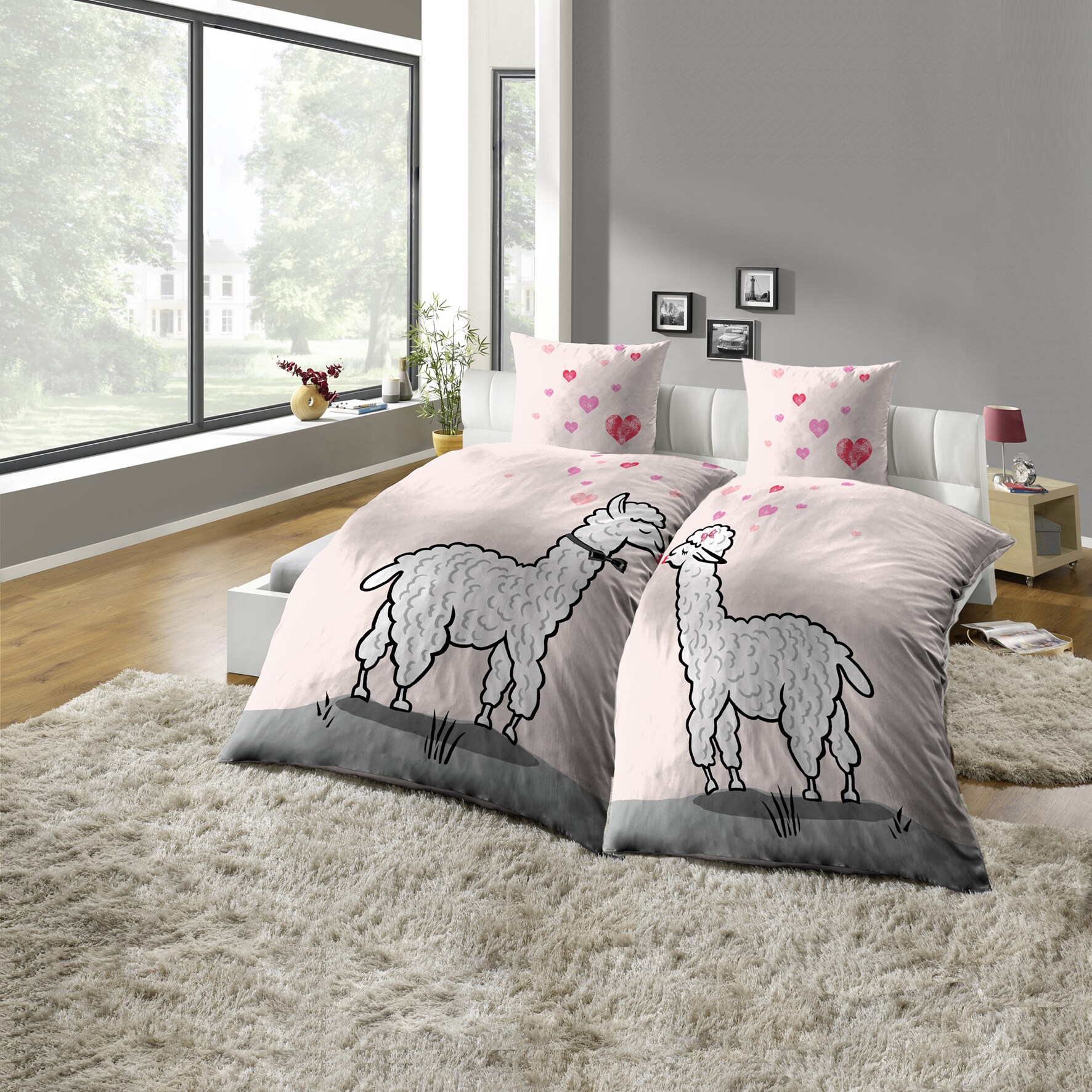 Dekor Partnerbettw&auml;sche - Lama - ca. 135 x 200 cm versch. Motive - Bild 1