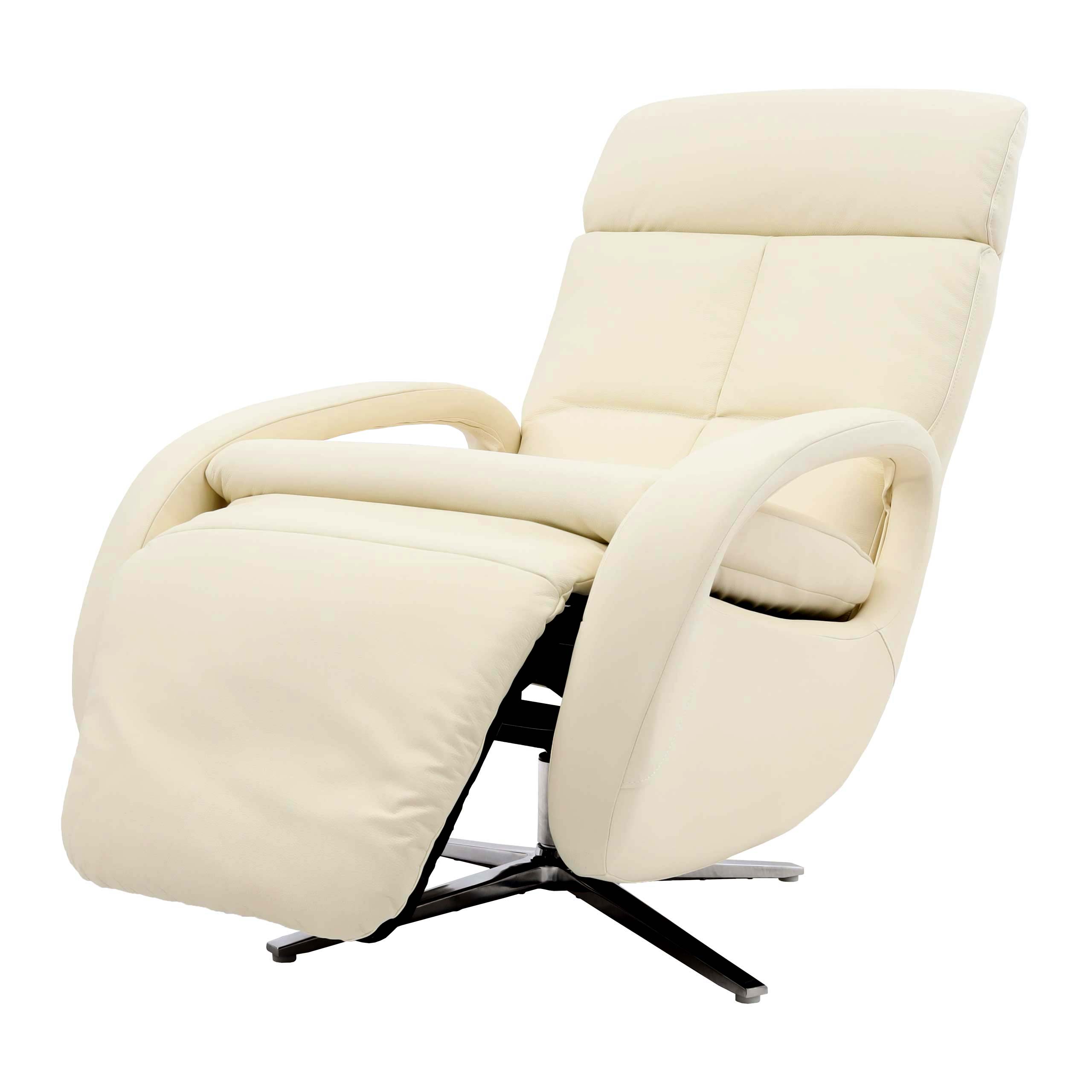 Relaxsessel MCW-L11, Design Fernsehsessel TV-Sessel Liegesessel, Liegefunktion drehbar, Voll-Leder ~ creme-wei&szlig; - Bild 1