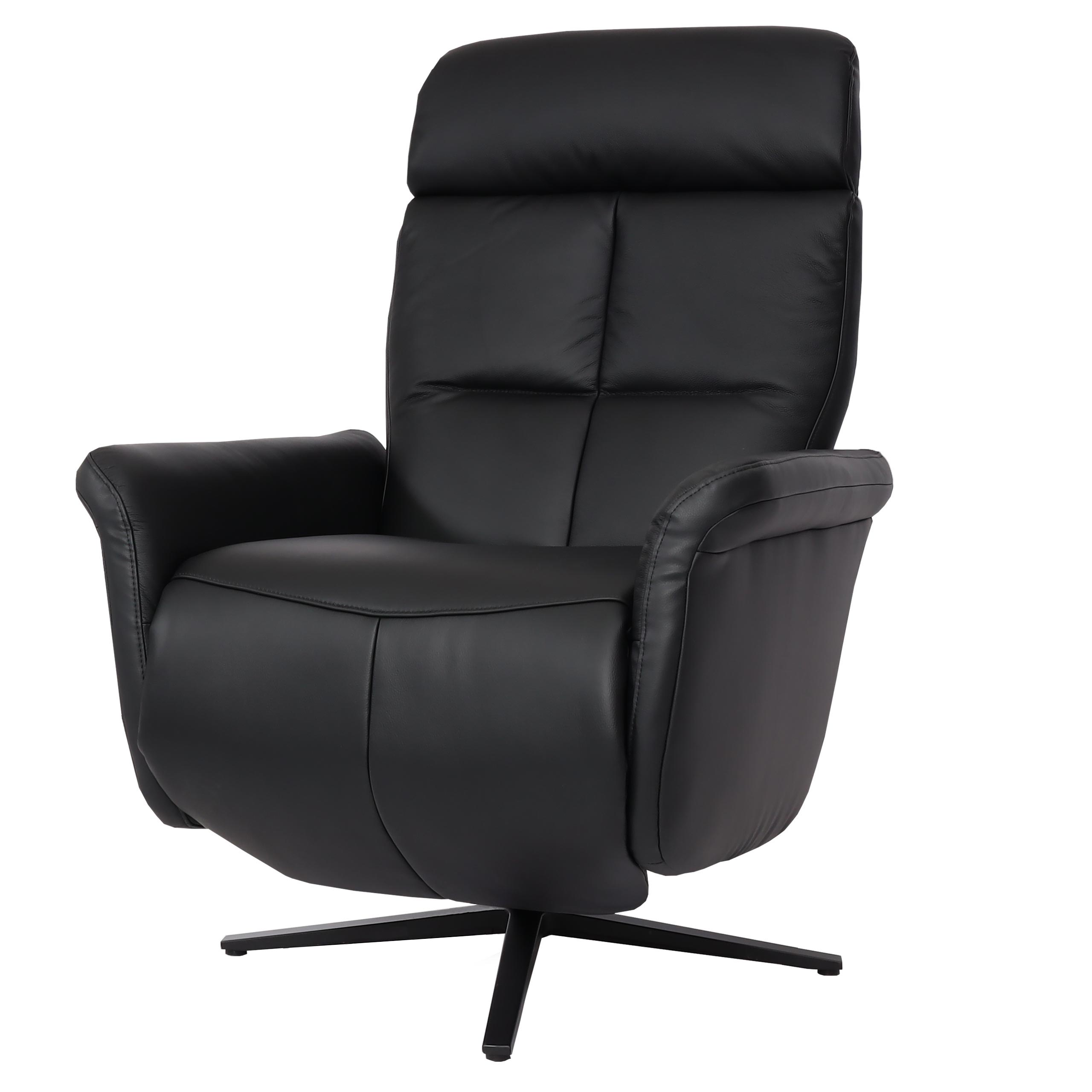 Relaxsessel MCW-L10, Design Fernsehsessel TV-Sessel Liegesessel, Liegefunktion drehbar, Voll-Leder ~ schwarz - Bild 1