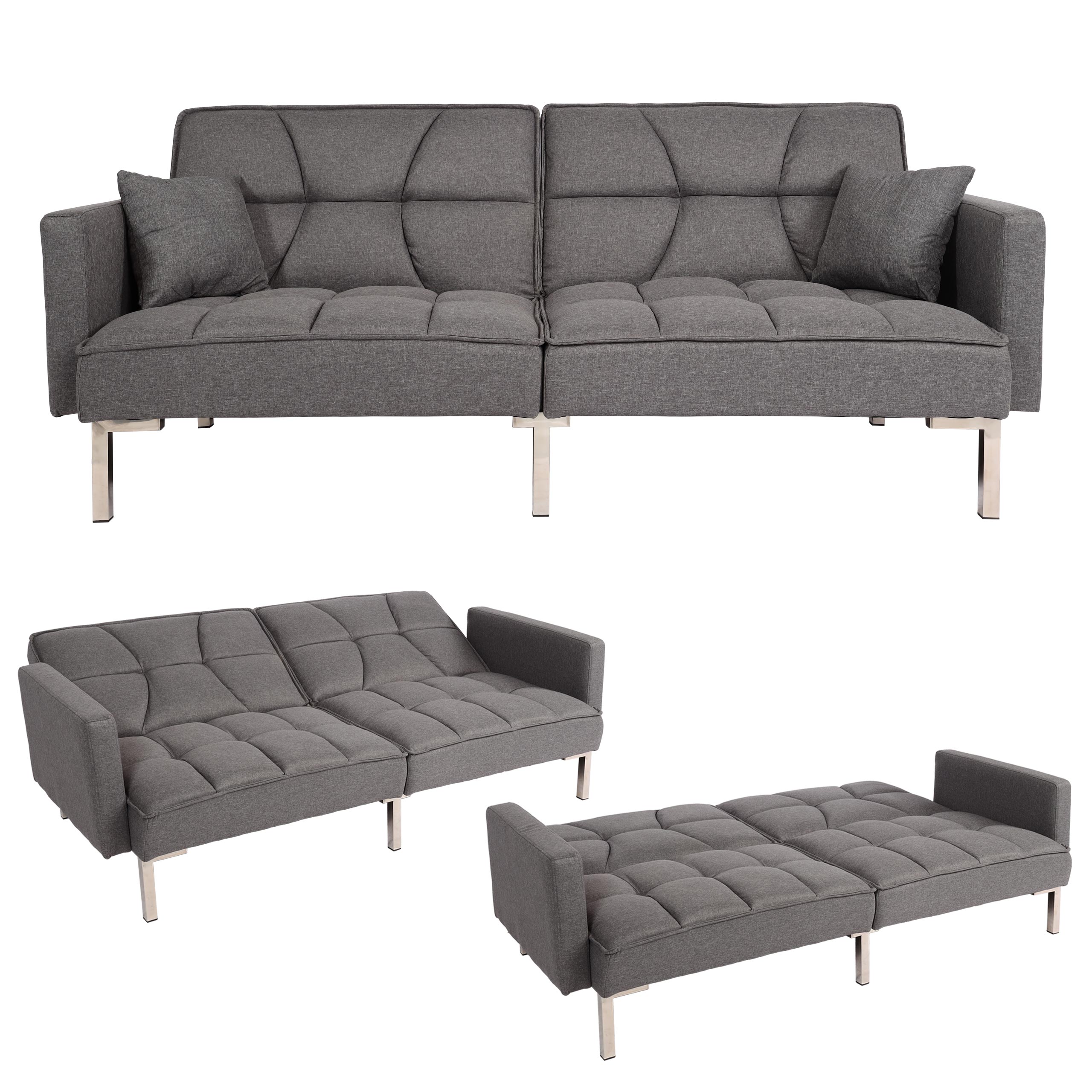 Schlafsofa MCW-K65, Schlafcouch Bettsofa G&auml;stebett, Schlaffunktion Liegefl&auml;che 170x104 cm ~ Stoff/Textil grau - Bild 1