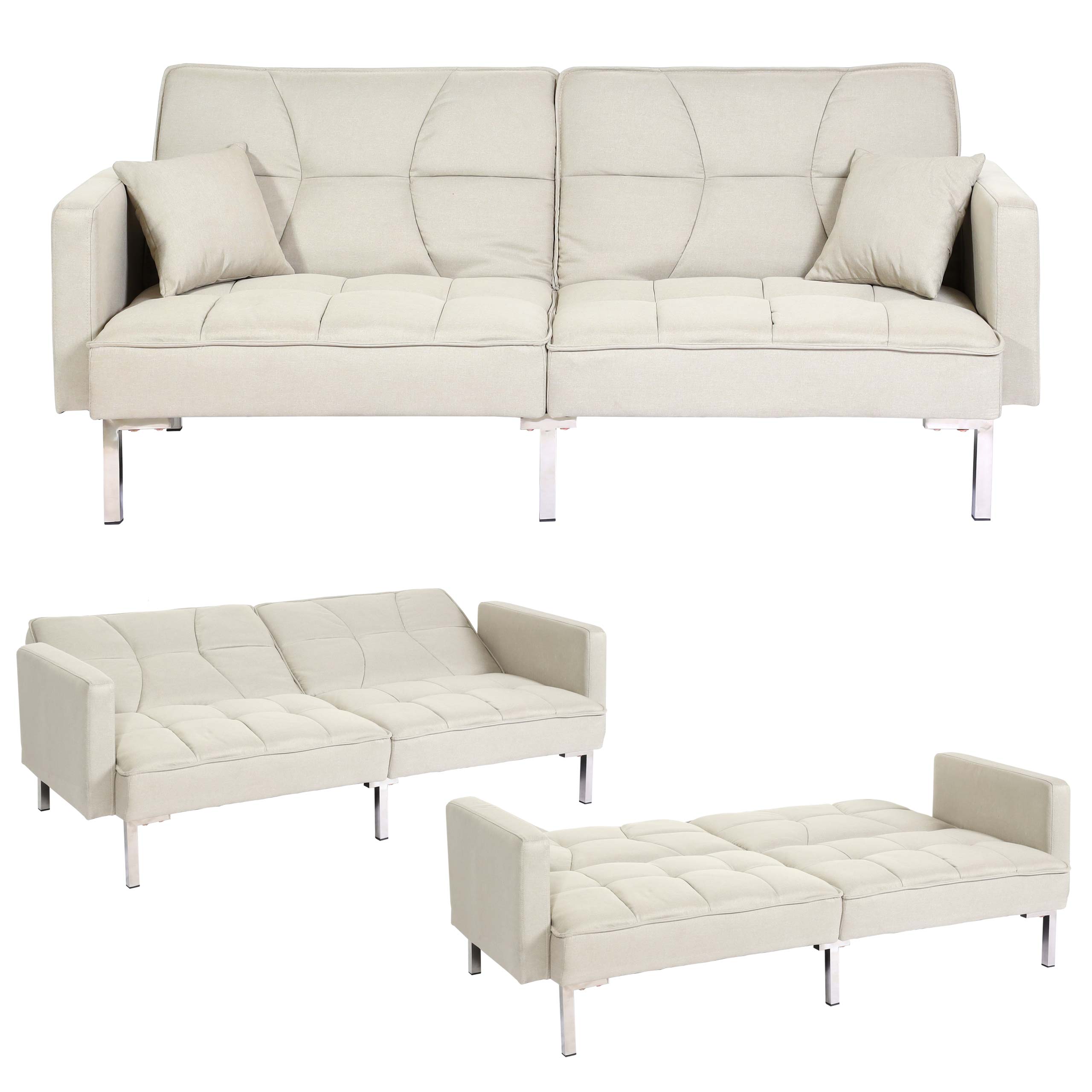 Schlafsofa MCW-K65, Schlafcouch Bettsofa G&auml;stebett, Schlaffunktion Liegefl&auml;che 170x104 cm ~ Stoff/Textil creme-beige - Bild 1