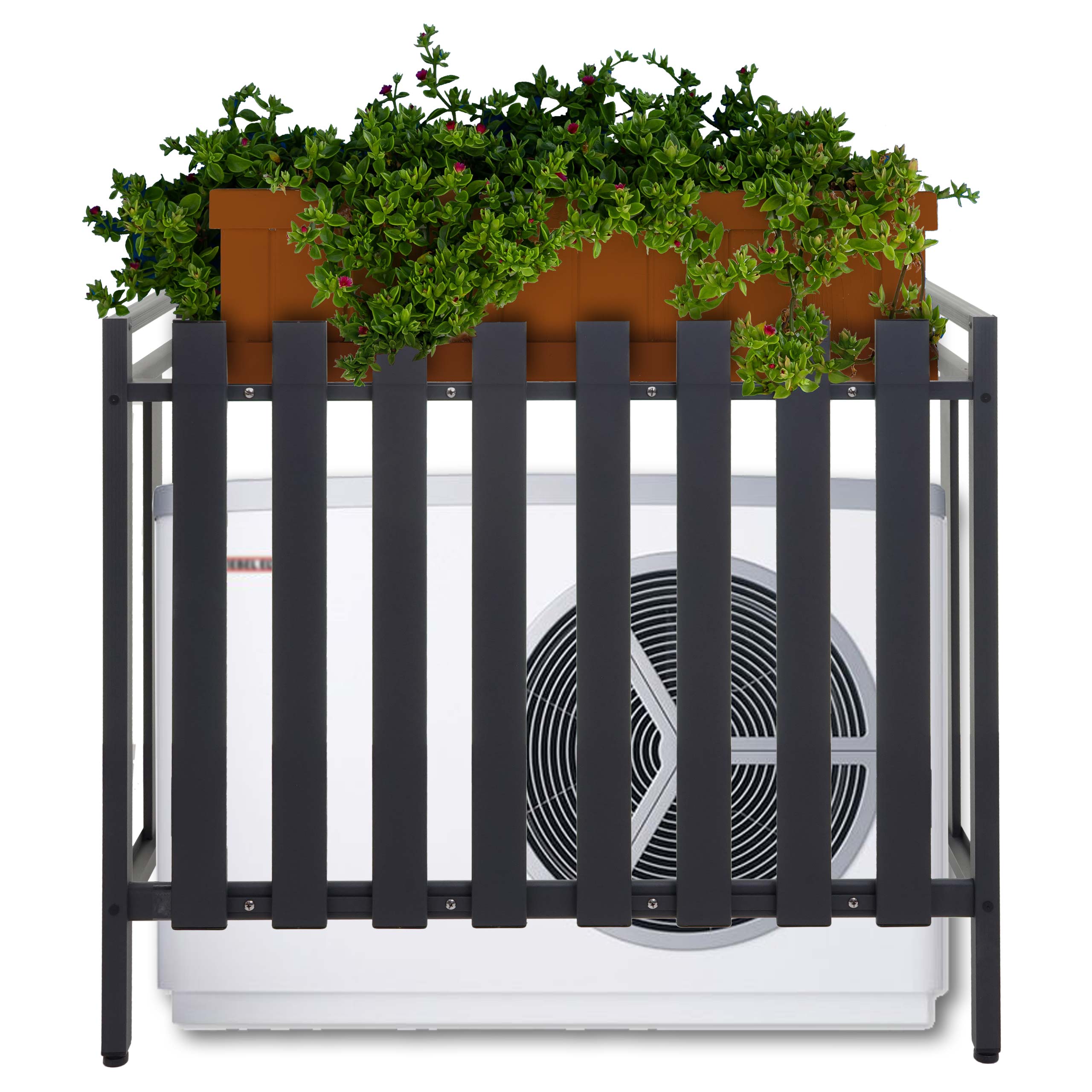 Verkleidung f&uuml;r Klimaanlage/W&auml;rmepumpe MCW-K58, Abdeckung Schutzgitter Pflanzenregal, Metall 80x90x39cm ~ grau - Bild 1