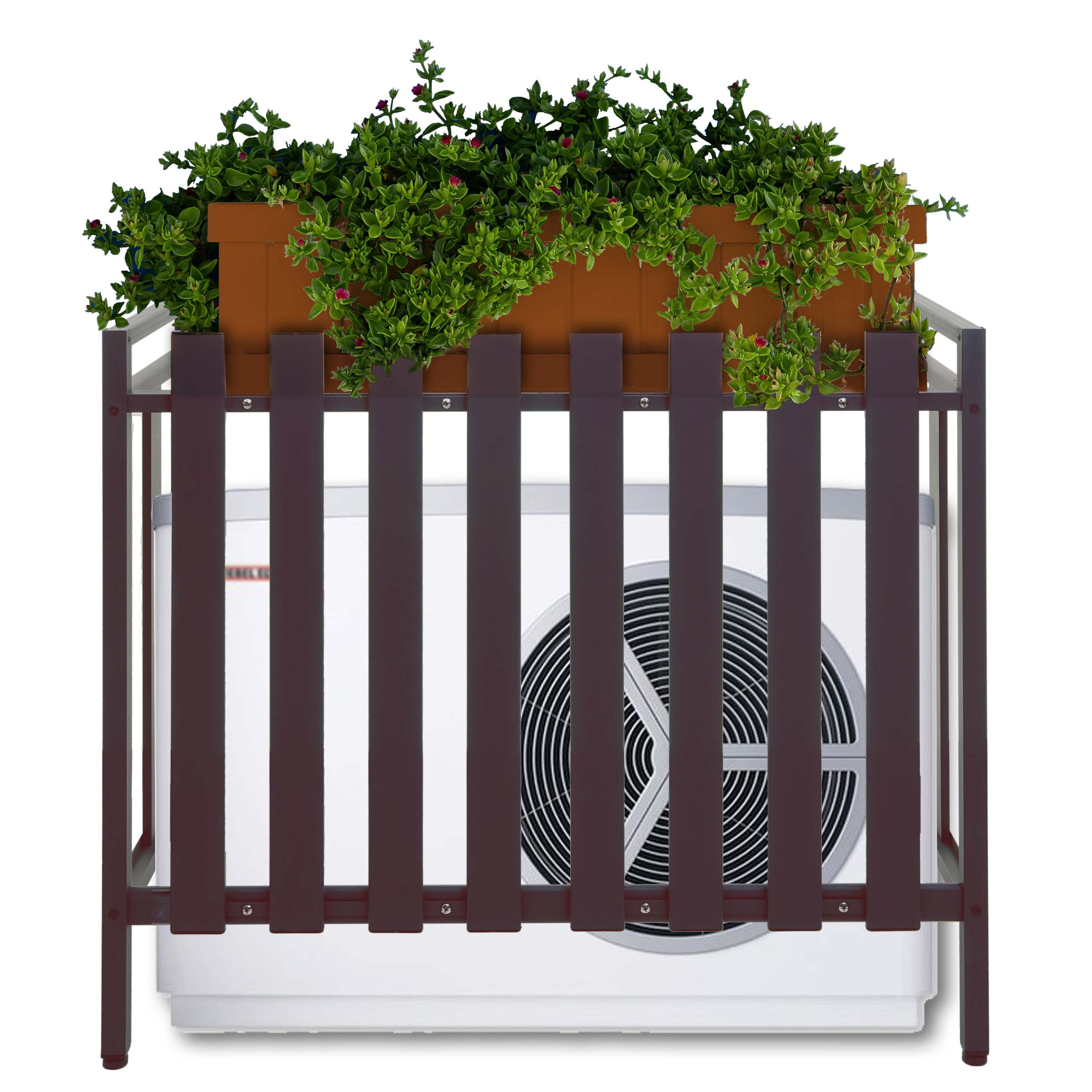 Verkleidung f&uuml;r Klimaanlage/W&auml;rmepumpe MCW-K58, Abdeckung Schutzgitter Pflanzenregal, Metall 80x90x39cm ~ braun - Bild 1