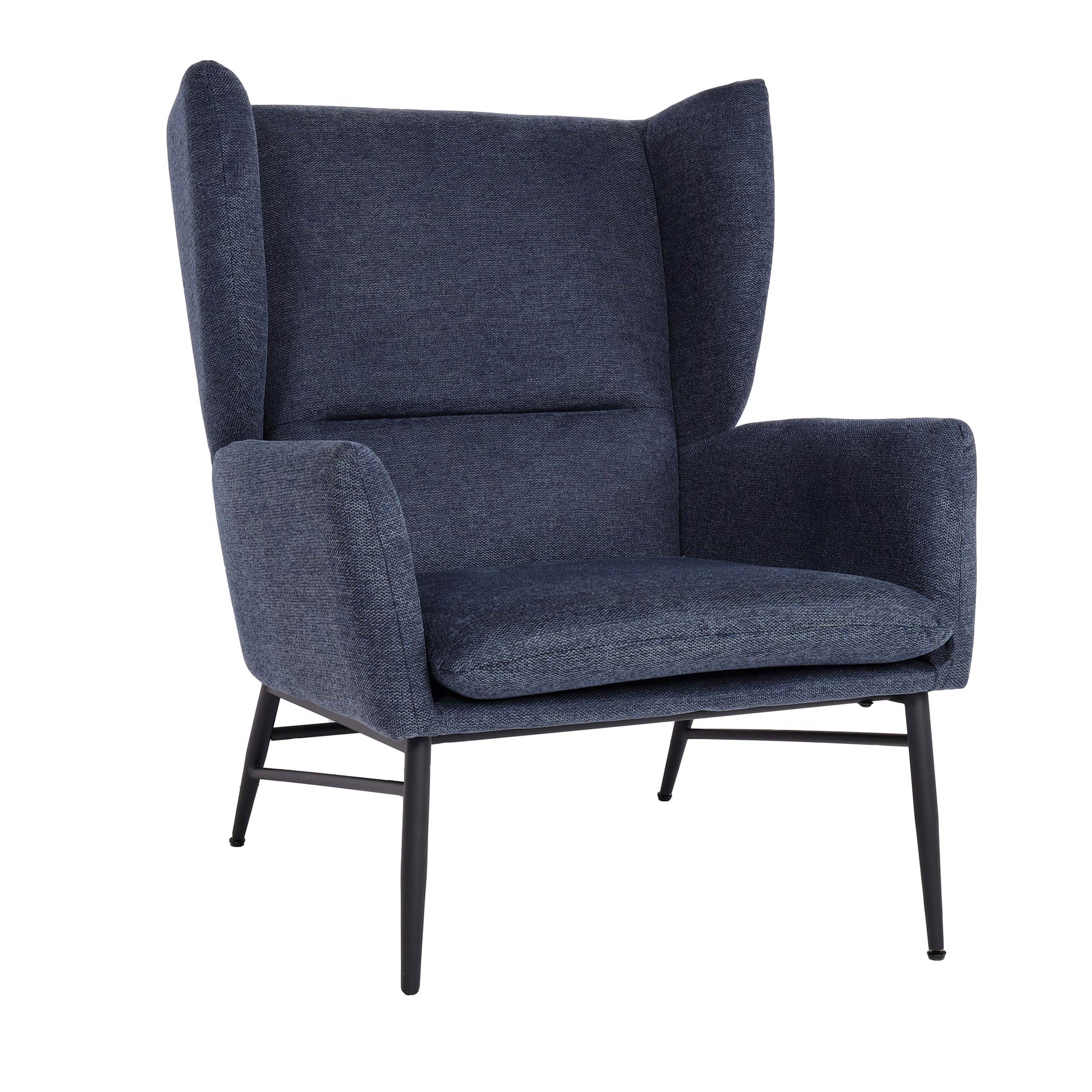 Lounge-Sessel MCW-L62, Ohrensessel Cocktailsessel Sessel Polstersessel, Stoff/Textil Metall ~ blau - Bild 1