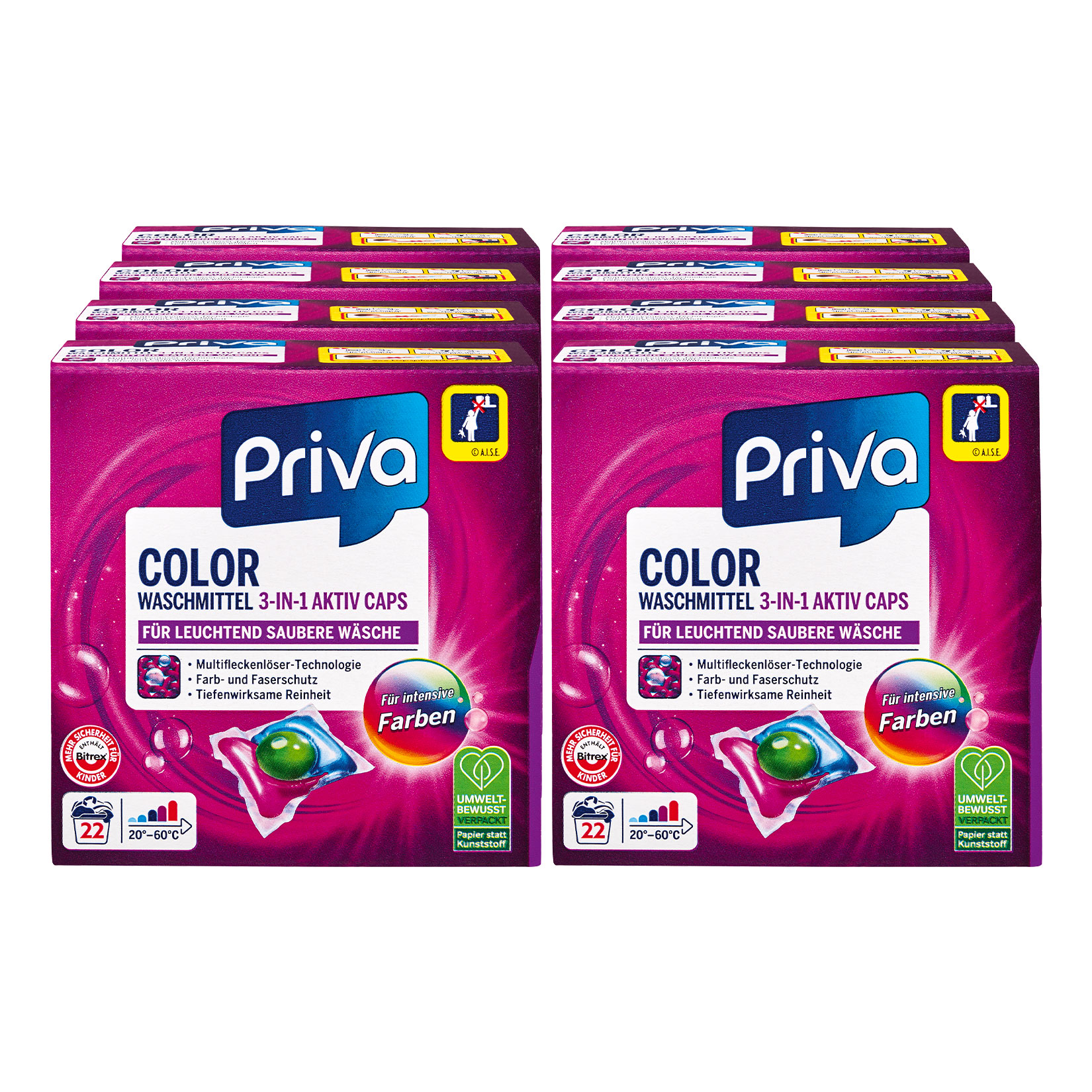 Priva Triple Colorwaschmittel 3-in-1 Caps 22 WL, 8er Pack - Bild 1
