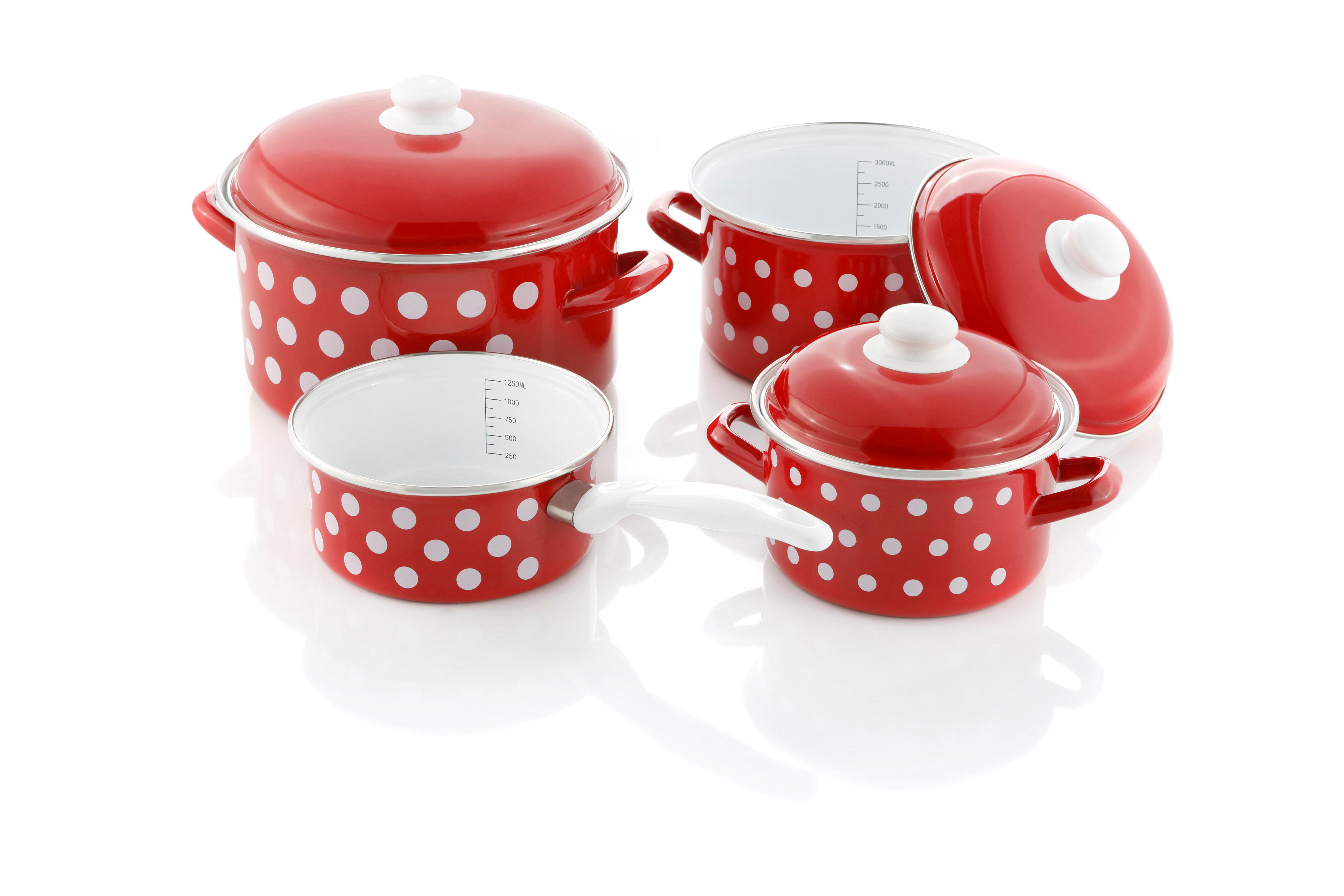 GSW Kochtopf-Set Emaille P&uuml;nktchen 7-tlg. rot-wei&szlig; - Bild 1