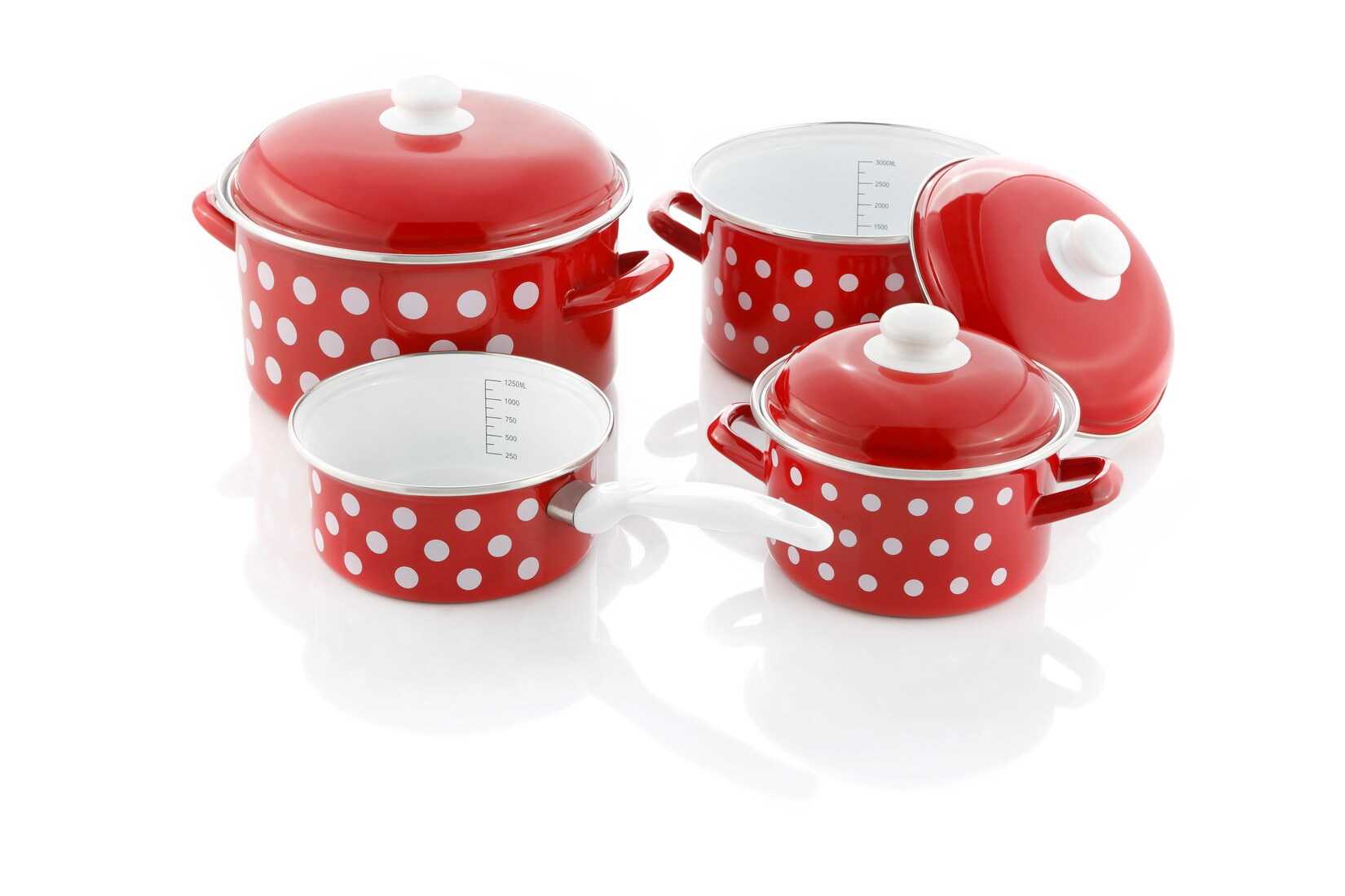 Kochtopf-Set Emaille Pünktchen 7-tlg. rot-weiß | 04005643189705