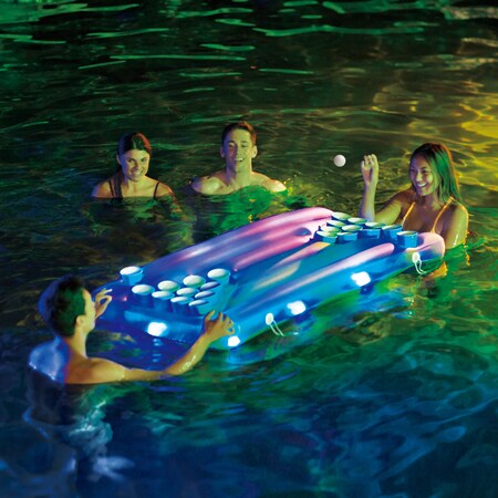 Summer Waves Luftmatratze & Bier-Pong Tisch inkl. LED blau 160x84x19 cm  online kaufen bei Netto