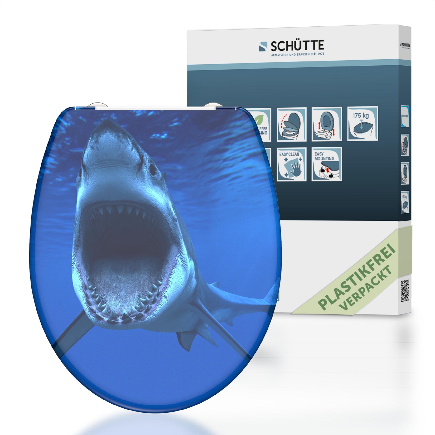 Schütte Duroplast WC Sitz SHARK, mit Absenkautomatik und Schnellverschluss
