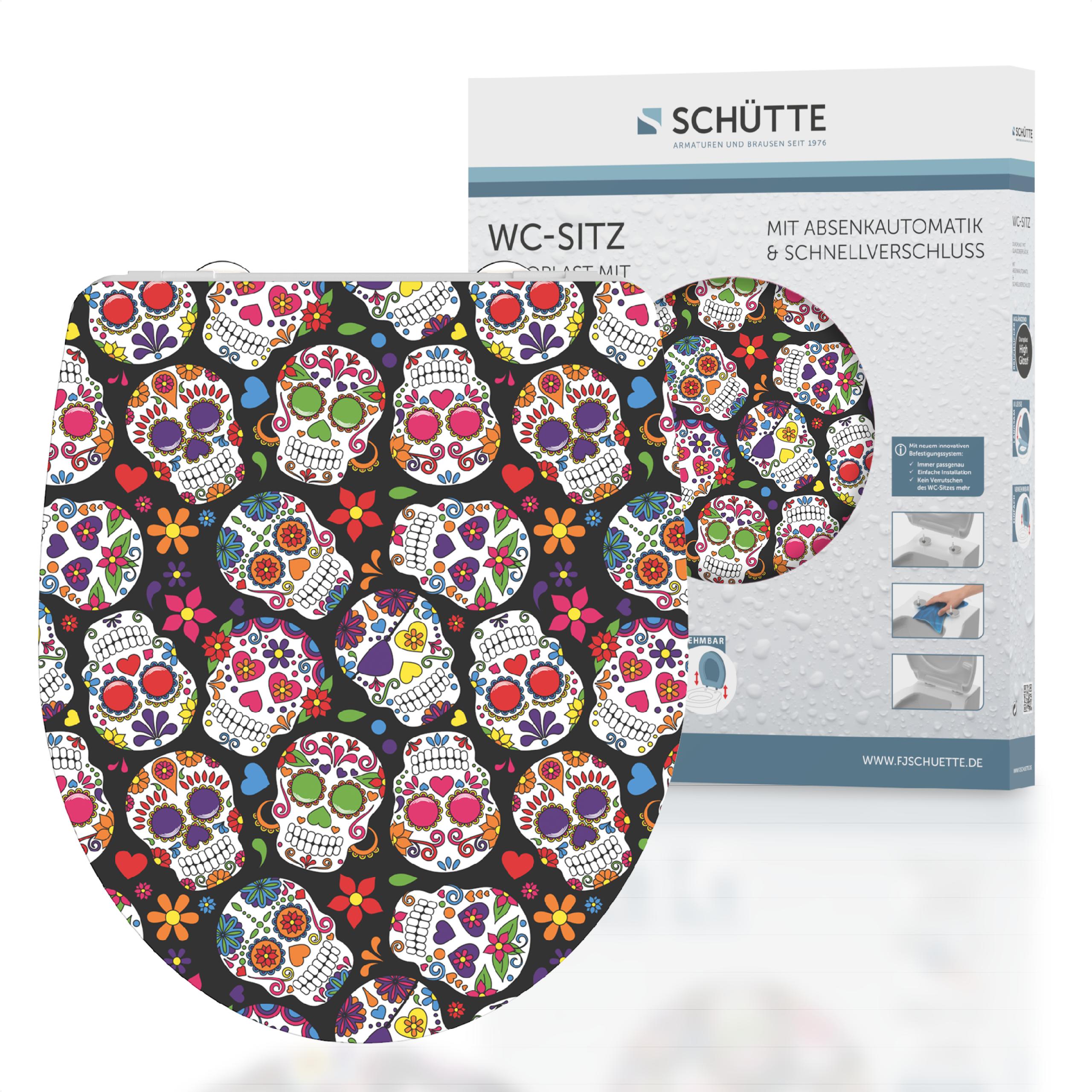 Sch&uuml;tte Duroplast HG WC Sitz CRAZY SKULL, Hochgl&auml;nzende mit Absenkautomatik und Schnellverschluss - Bild 1