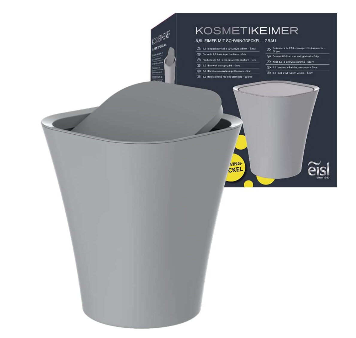 Eisl Kosmetikeimer Bad 8,5 Liter mit Schwingdeckel Grau - Bild 1