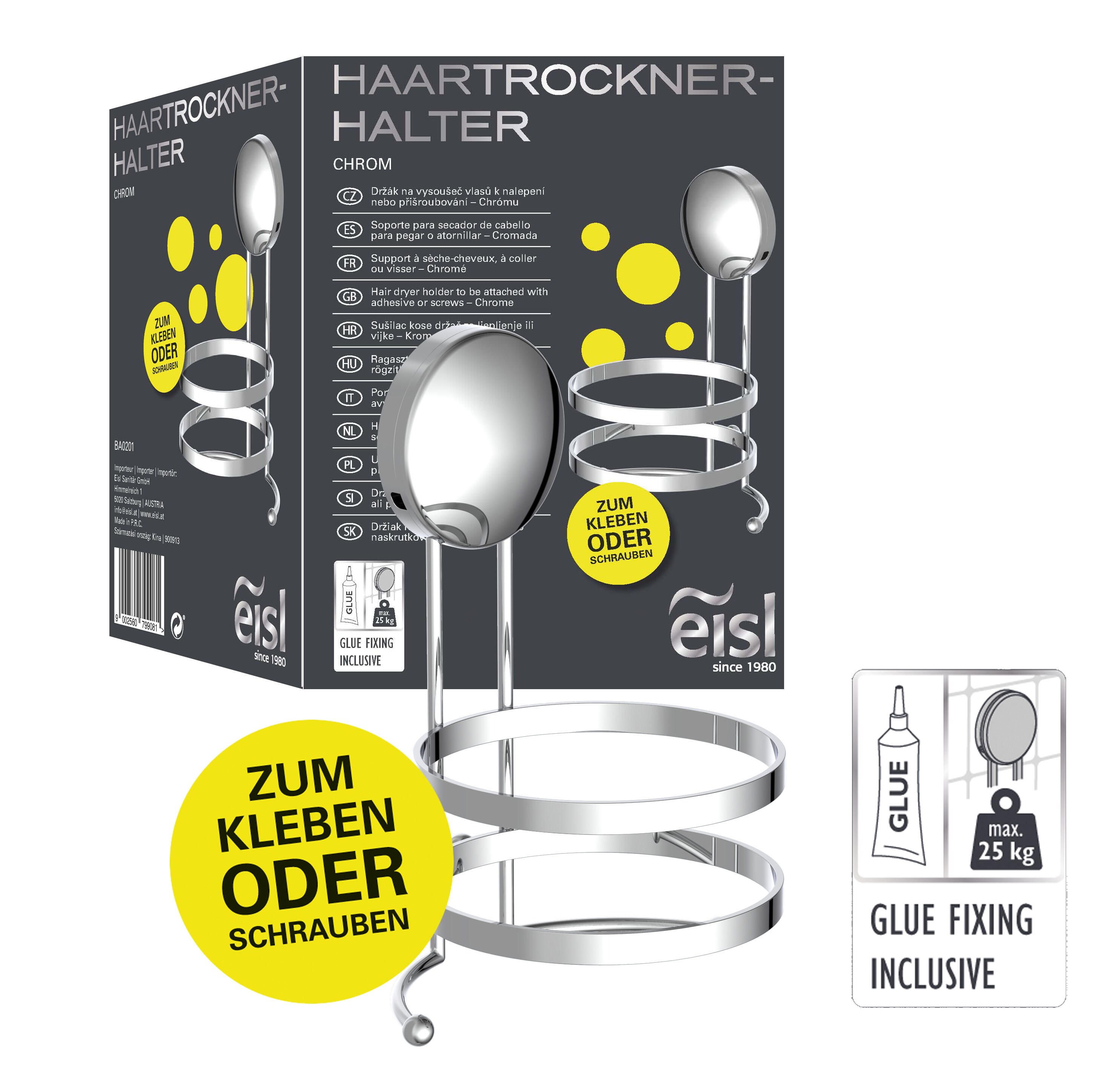 Eisl F&ouml;nhalter ohne Bohren Chrom - Bild 1