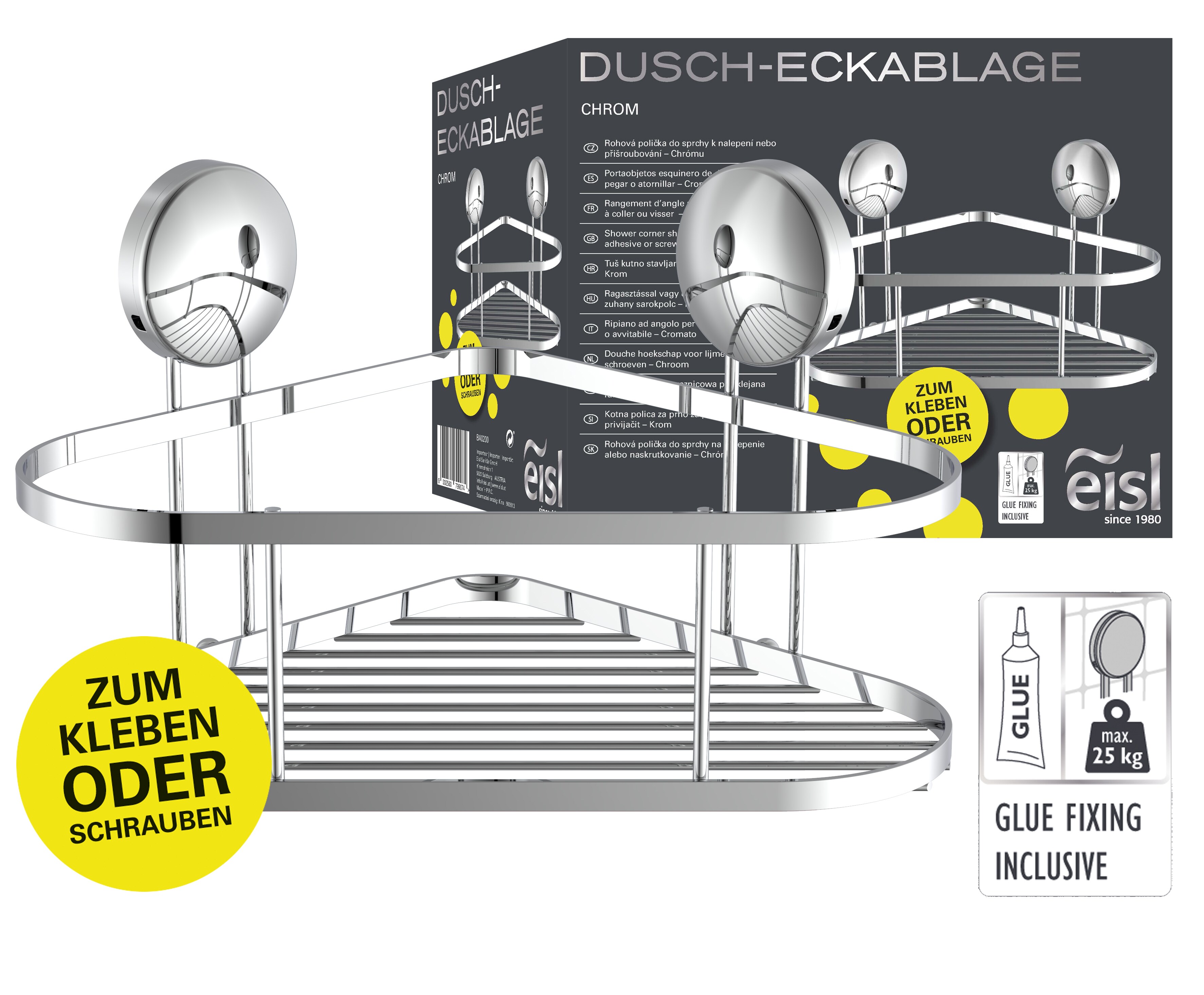 Eisl Duschregal ohne Bohren, Duschablage Ecke Chrom - Bild 1