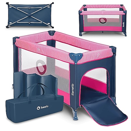 LIONELO Stefi Pink Rose Baby Laufstall Spielbett Reisebett von Geburt bis 15 kg Laufstall - Bild 1