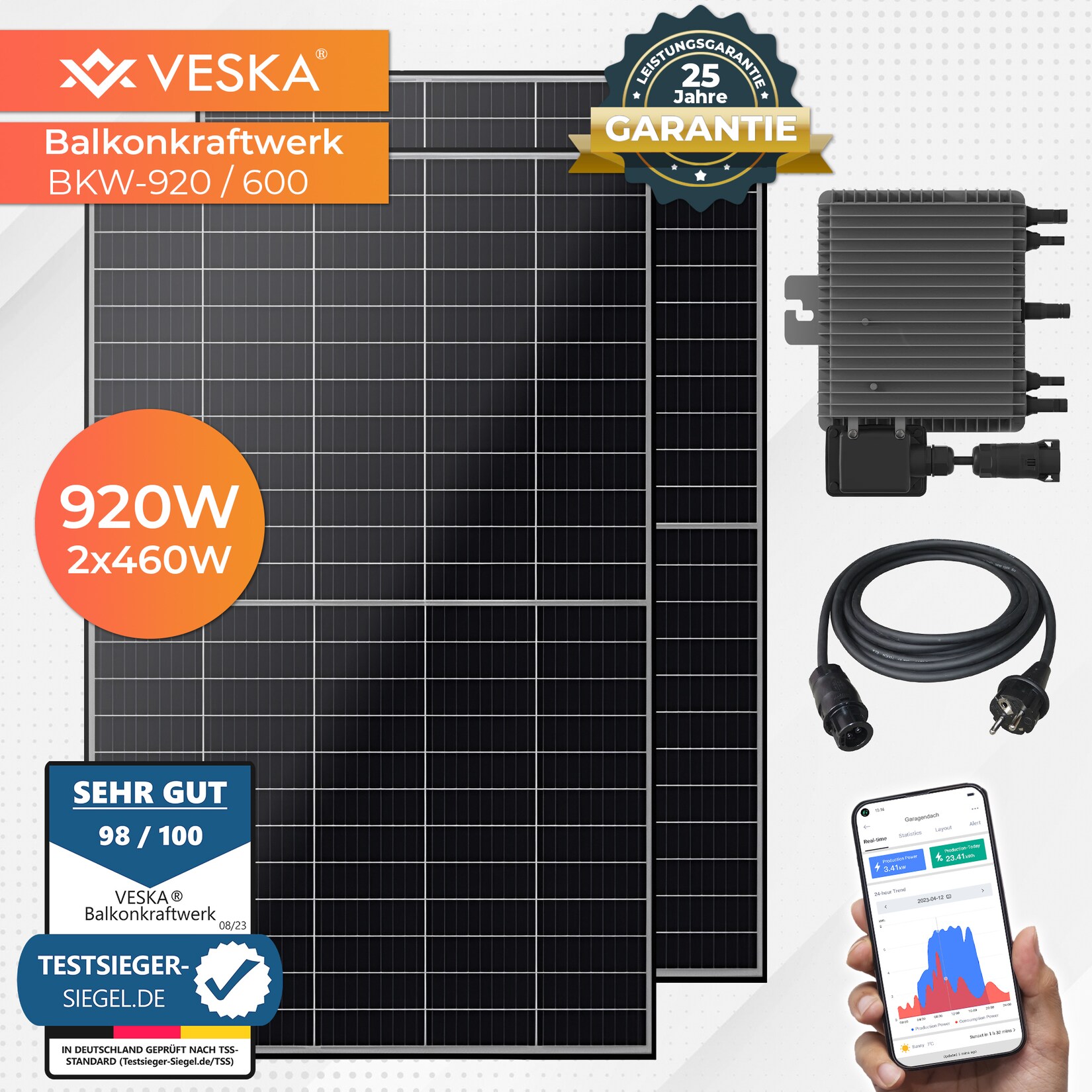 920 W / 600 W Balkonkraftwerk Photovoltaik Solaranlage Steckerfertig WIFI Smart | 04054748018472