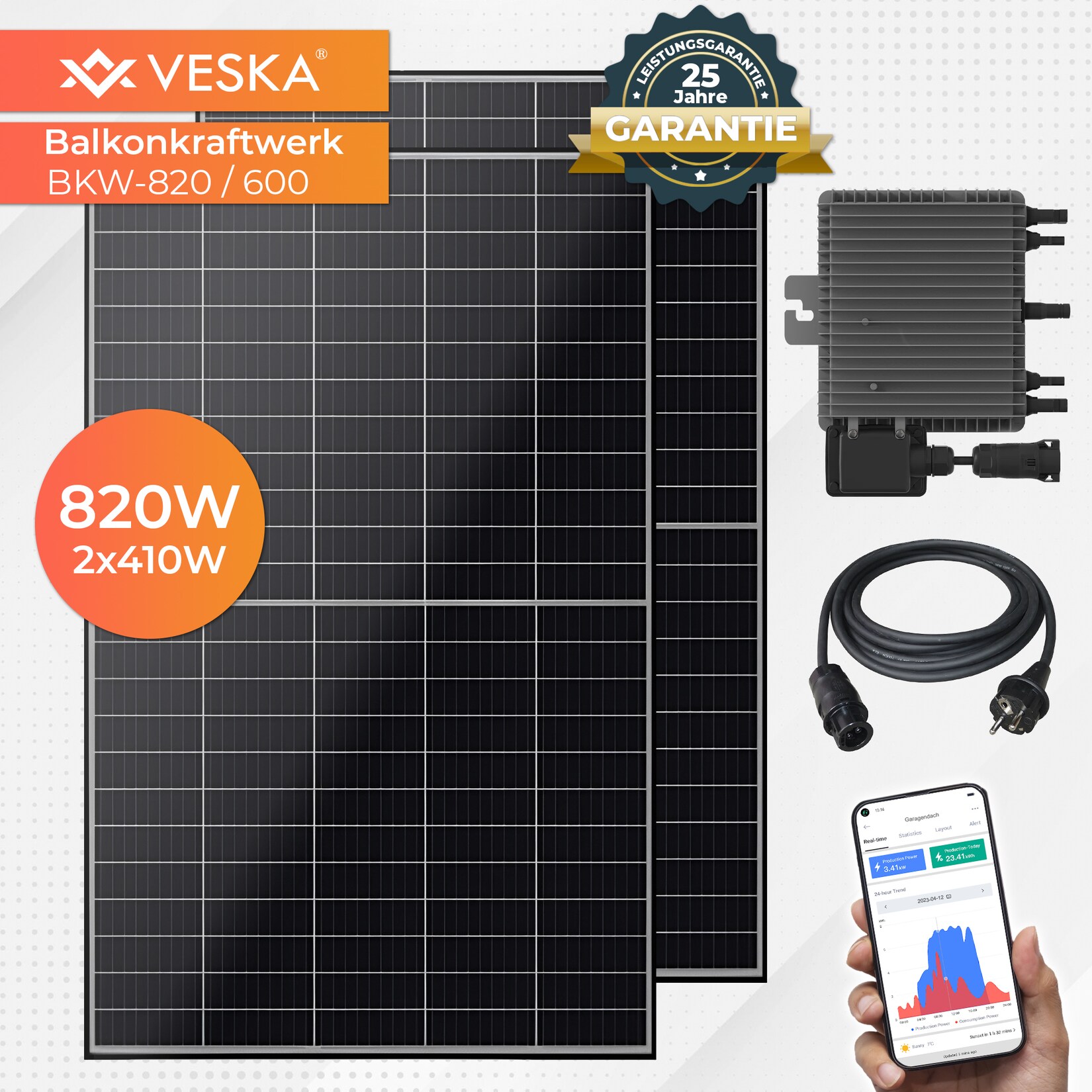 820 W / 600 W Balkonkraftwerk Photovoltaik Solaranlage Steckerfertig WIFI Smart | 04054748019462