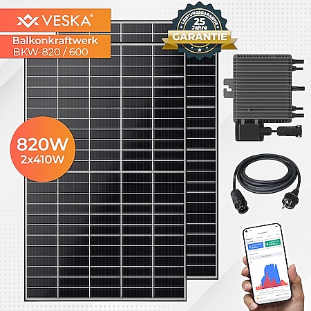 820 W / 600 W Balkonkraftwerk Photovoltaik Solaranlage Steckerfertig WIFI Smart - Bild 1