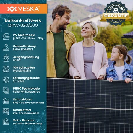 820 W / 600 W Balkonkraftwerk Photovoltaik Solaranlage Steckerfertig WIFI  Smart online kaufen bei Netto