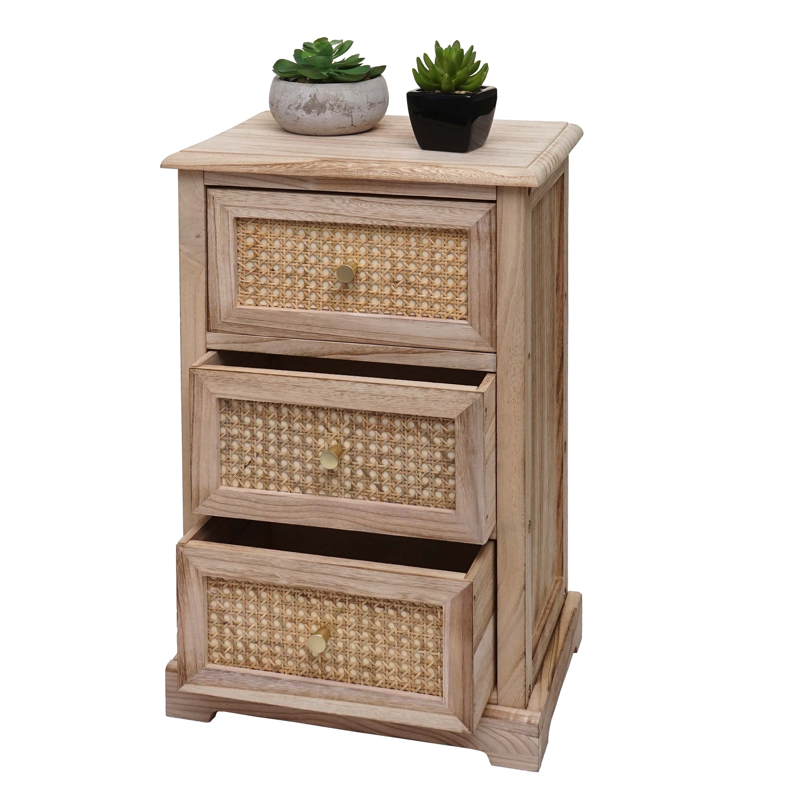 Kommode MCW-K87, Schubladenschrank Schrank, Holz Rattan 63x40x28cm ~ naturfarben - Bild 1