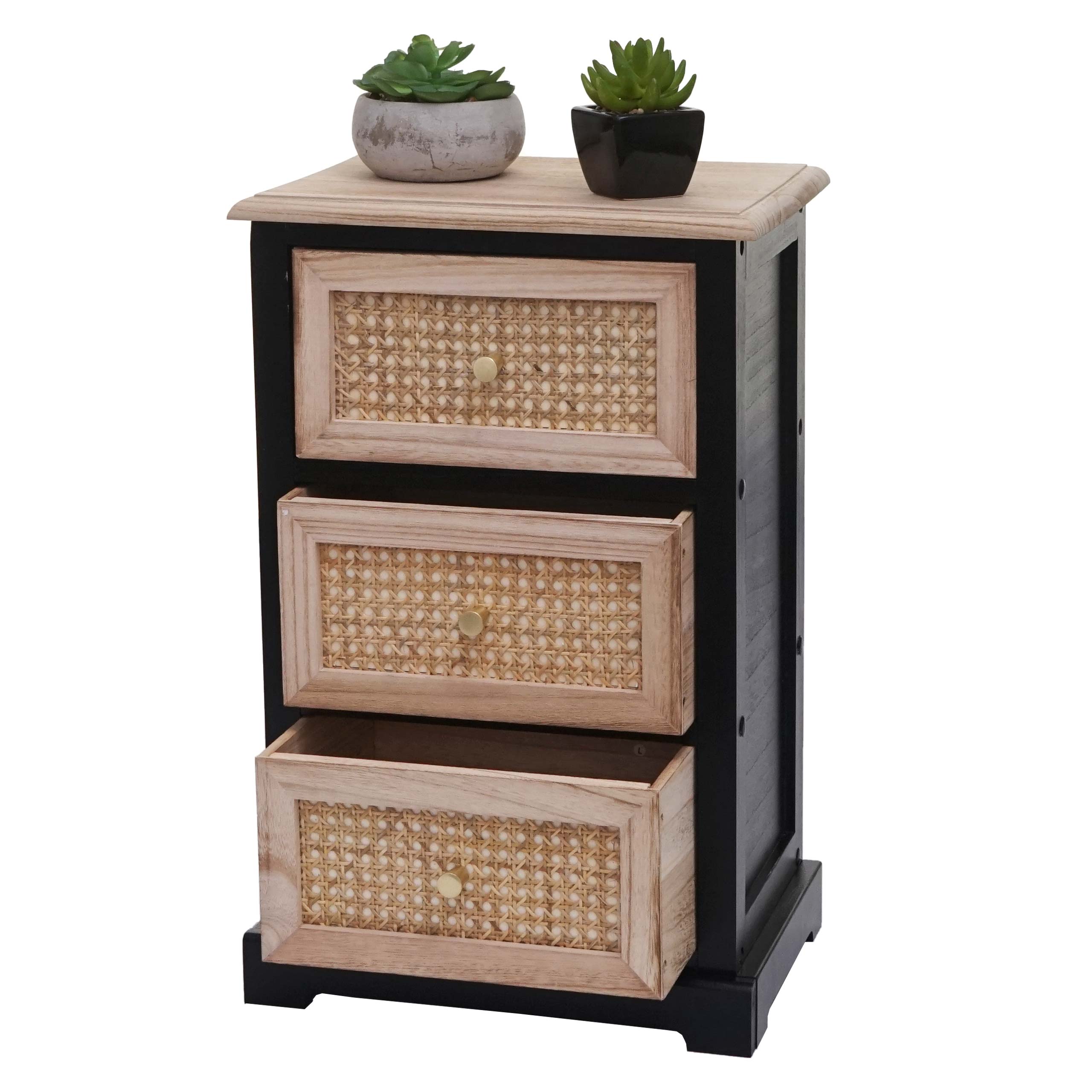 Kommode MCW-K87, Schubladenschrank Schrank, Holz Rattan 63x40x28cm ~ schwarz, naturfarben - Bild 1