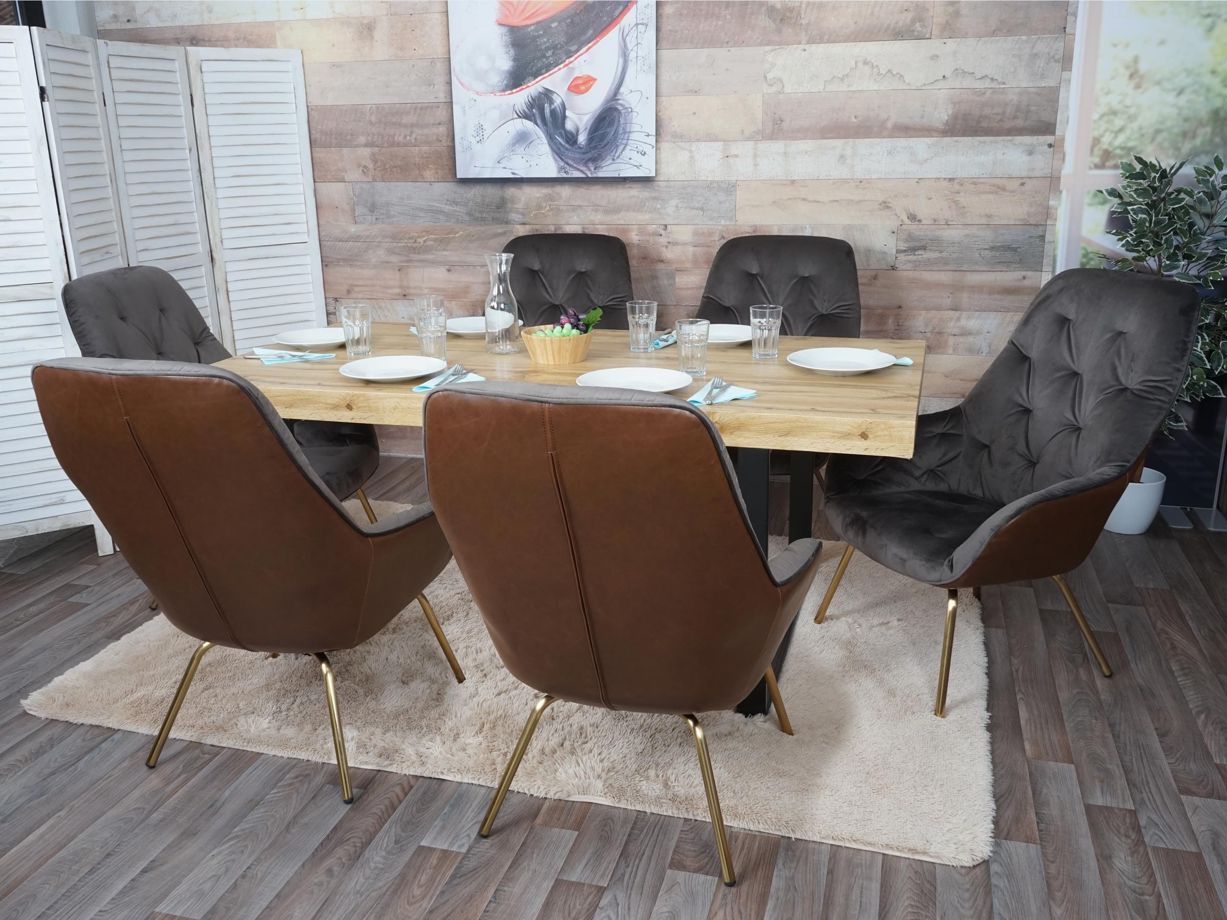 6er-Set Esszimmerstuhl MCW-K26, Polsterstuhl Stuhl Wohnzimmerstuhl K&uuml;chenstuhl mit Armlehne, Metall ~ Samt, hellbraun - Bild 1