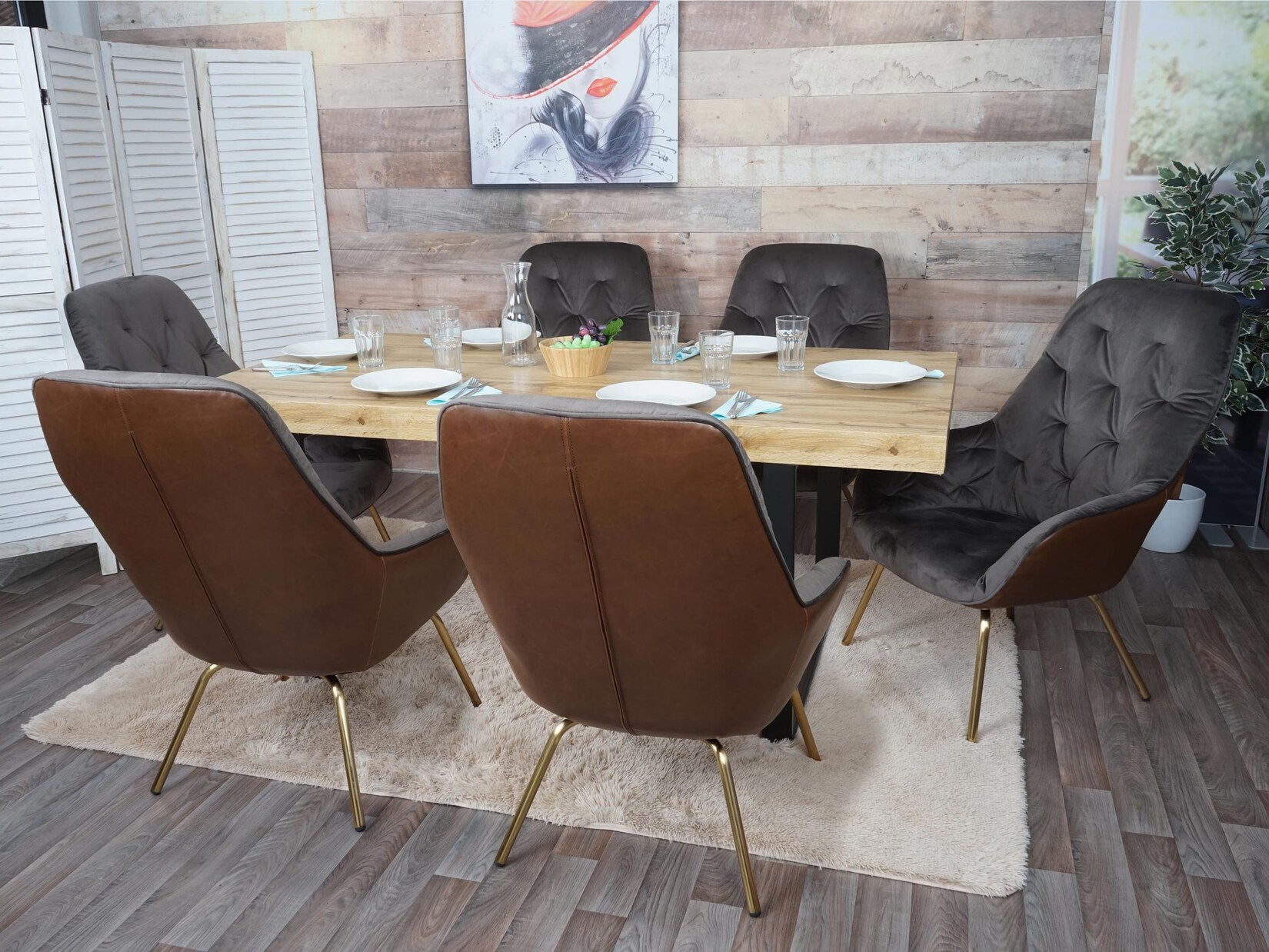 6er-Set Esszimmerstuhl MCW-K26, Polsterstuhl Stuhl Wohnzimmerstuhl Küchenstuhl mit Armlehne, Metall ~ Samt, hellbraun | 04057651817231