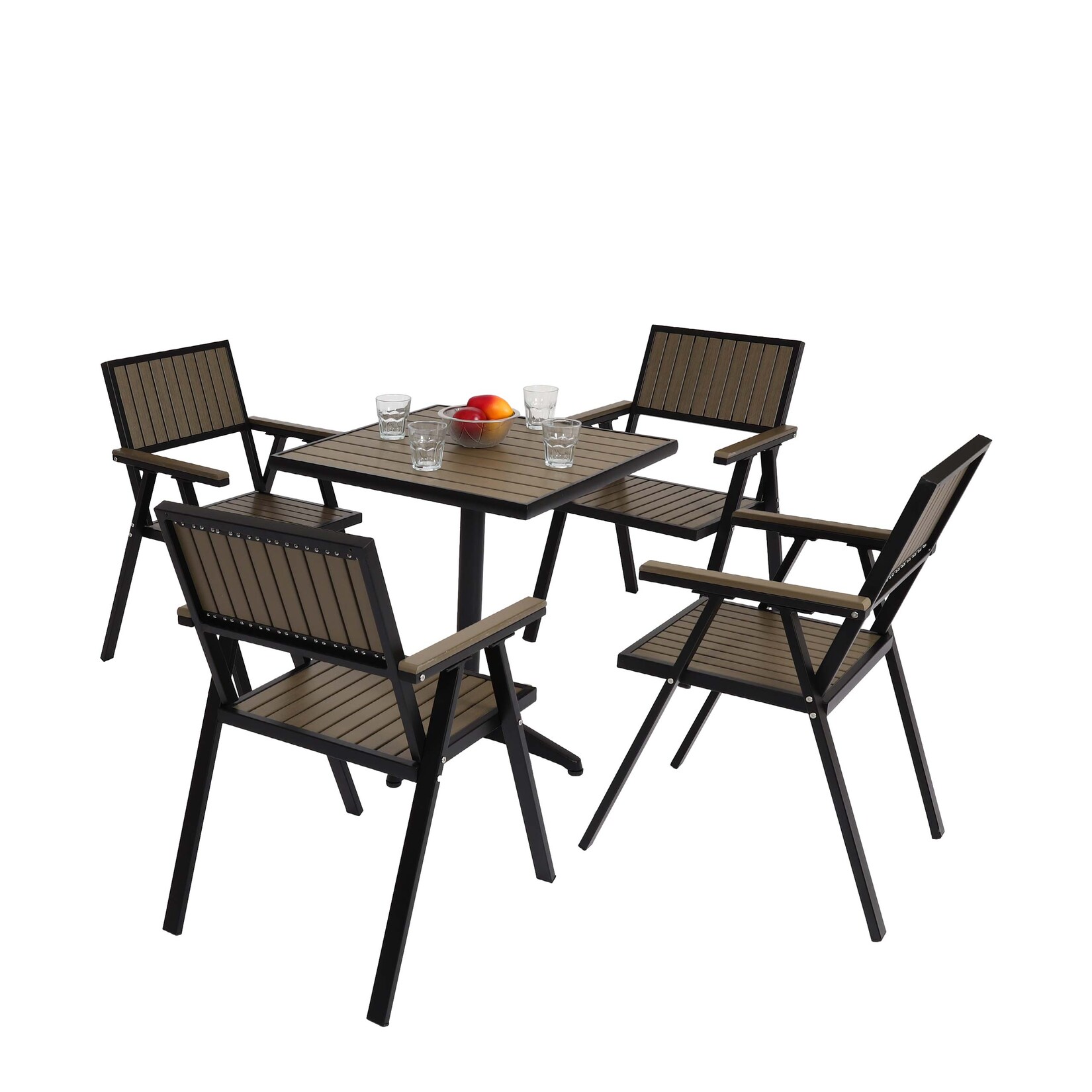 4er-Set Gartenstuhl+Gartentisch -J95, Stuhl Tisch, Gastro Outdoor-Beschichtung, Alu Holzoptik ~ schwarz, grau