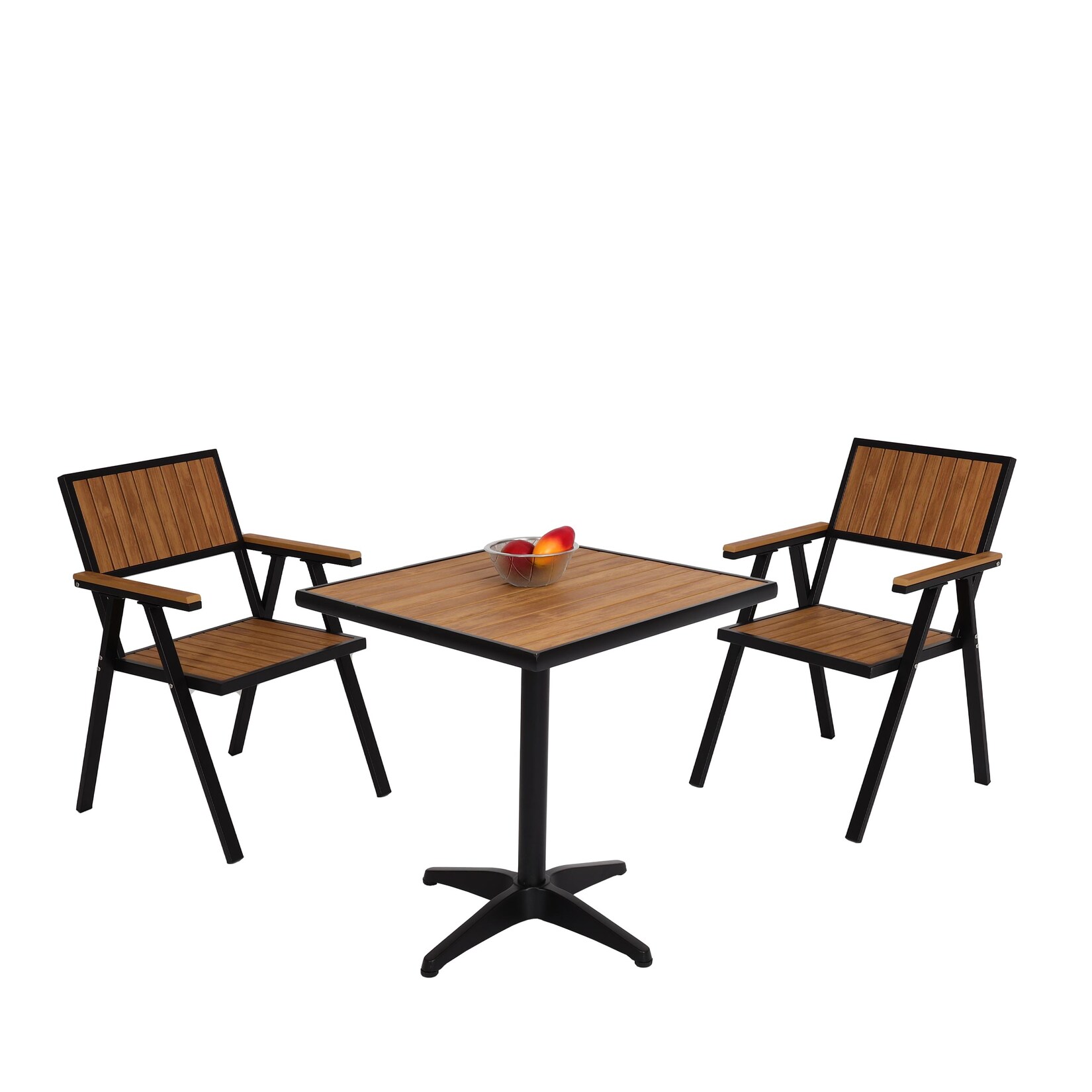 2er-Set Gartenstuhl+Gartentisch MCW-J95, Stuhl Tisch, Gastro Outdoor-Beschichtung, Alu Holzoptik ~ schwarz, teak | 04057651822181