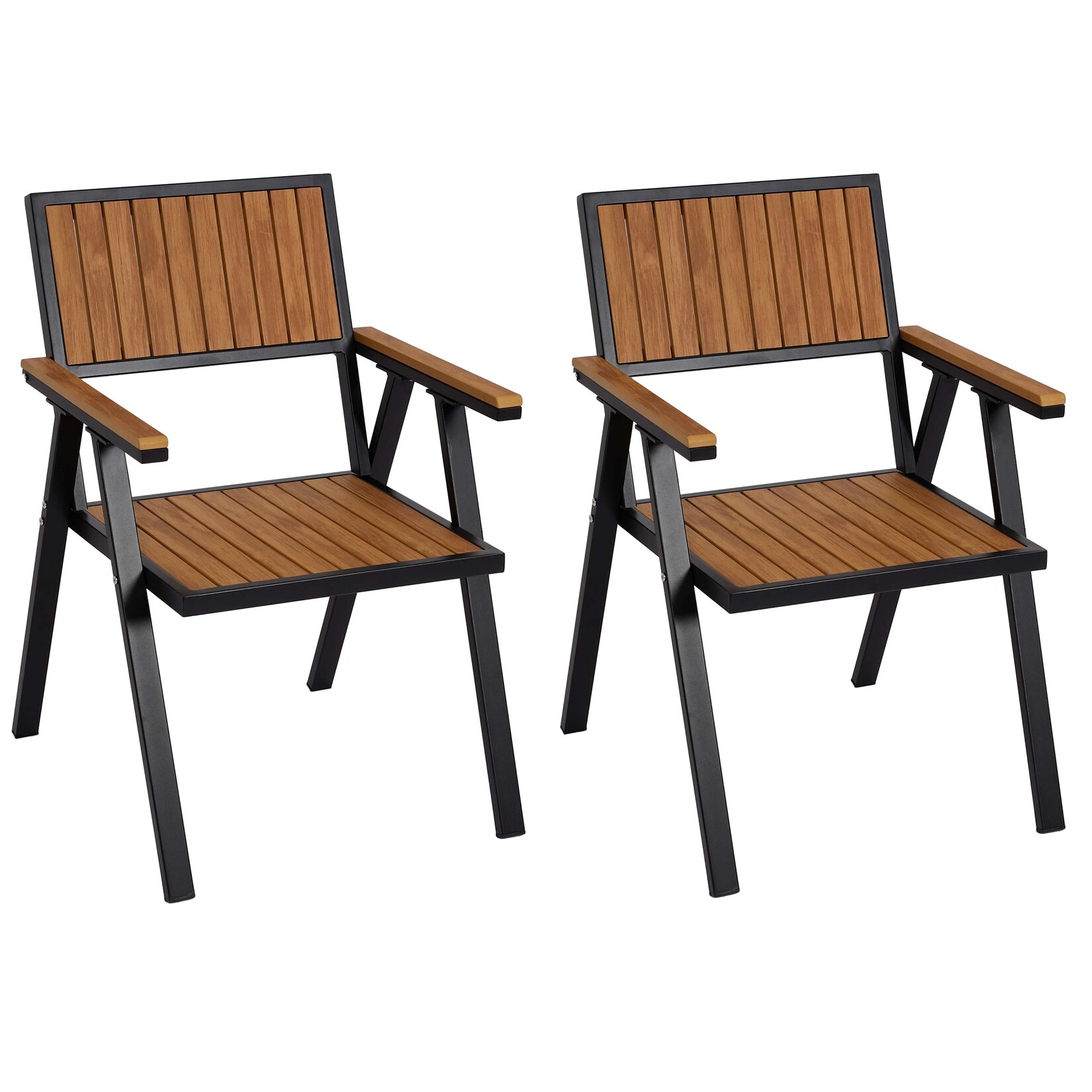 2er-Set Gartenstuhl MCW-J95, Balkonstuhl Stuhl, Outdoor-Beschichtung, Aluminium Holzoptik ~ Gestell schwarz, teak | 04057651791753