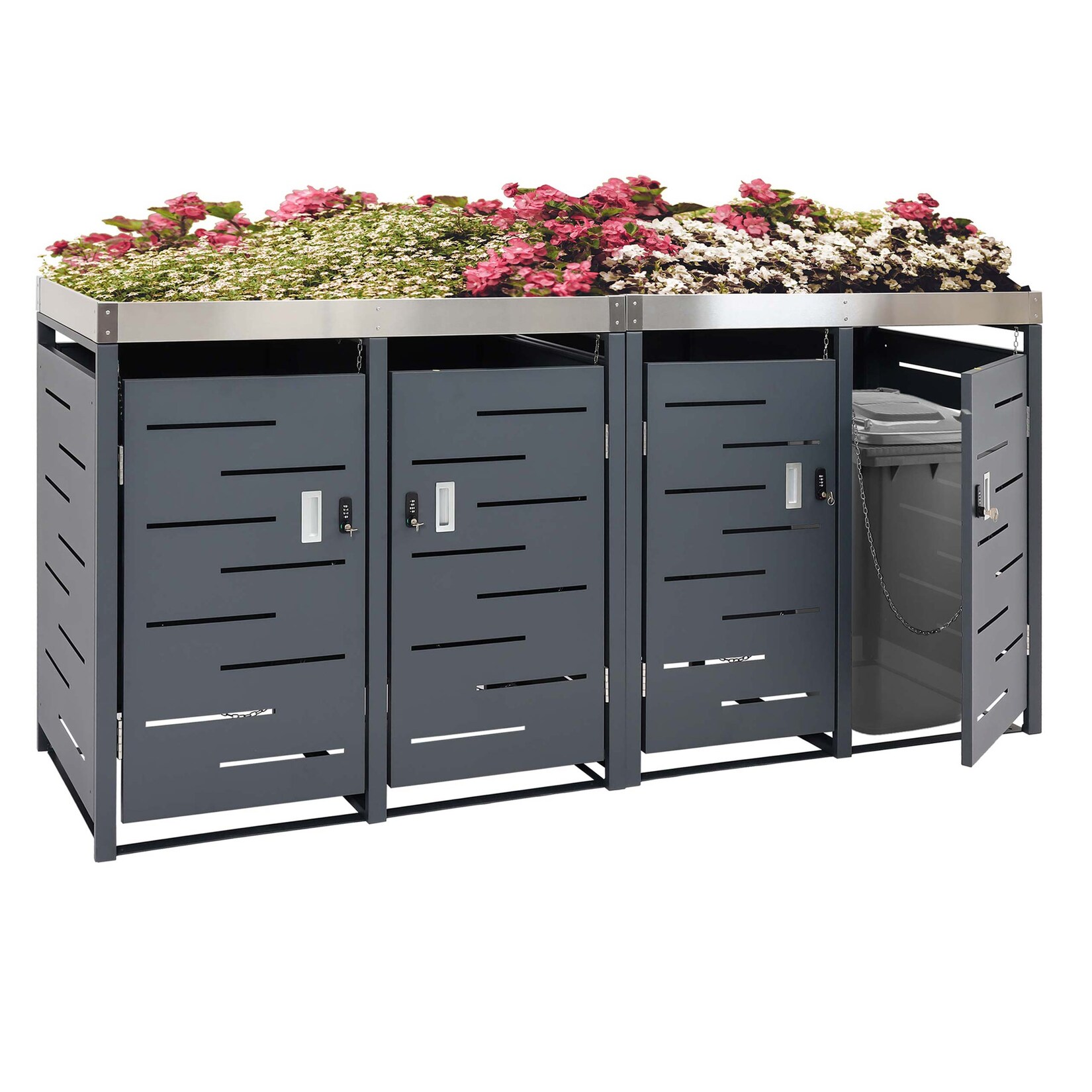 4er-Mülltonnenverkleidung MCW-H40b, Mülltonnenbox, Pflanzkasten Edelstahl-Metall-Kombi 78kg 110x230x62cm erweiterbar