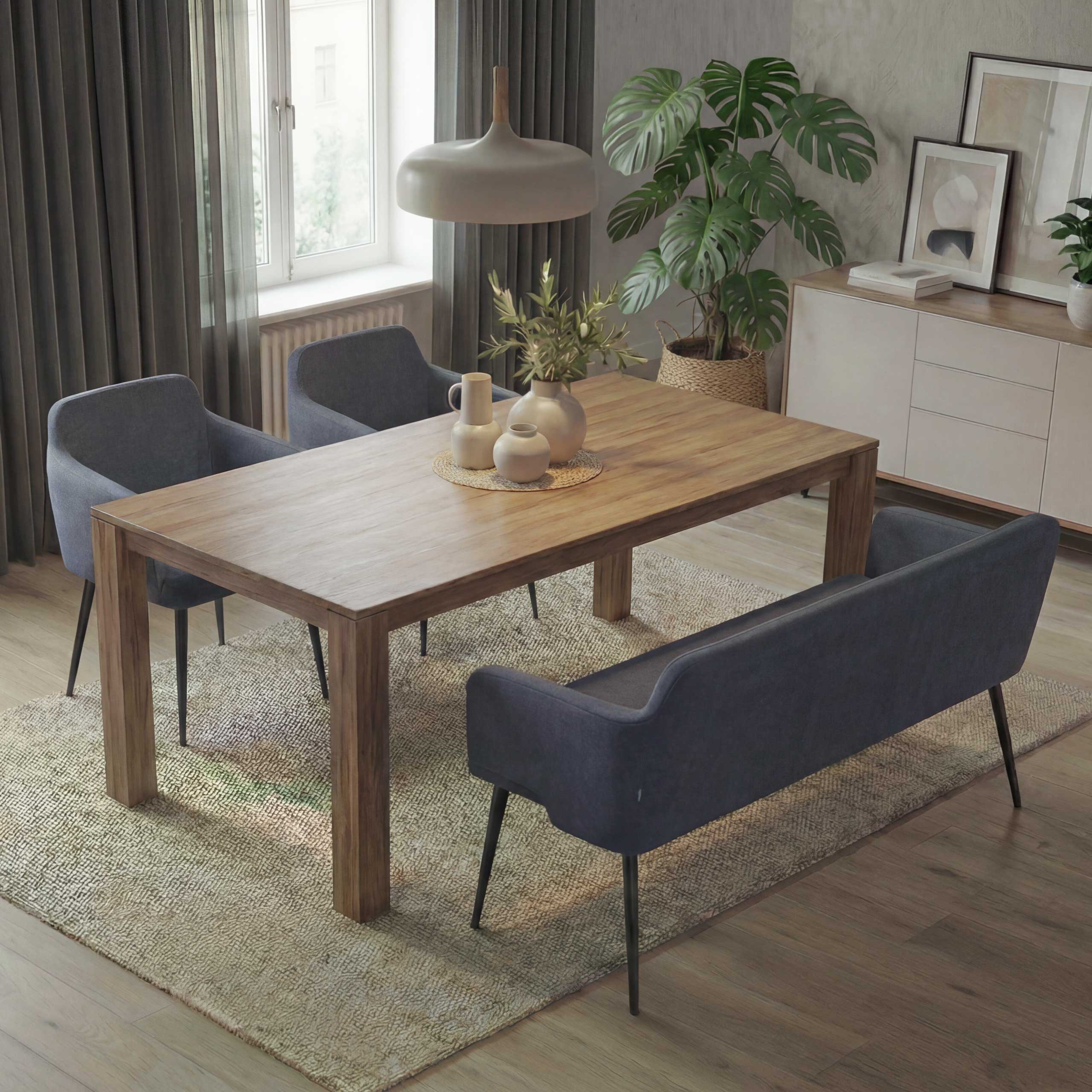 Esszimmer-Set MCW-L13, 2er-Set Stuhl+Sitzbank Esszimmergruppe Sitzgruppe Esszimmergarnitur, Stoff/Textil ~ anthrazit - Bild 1