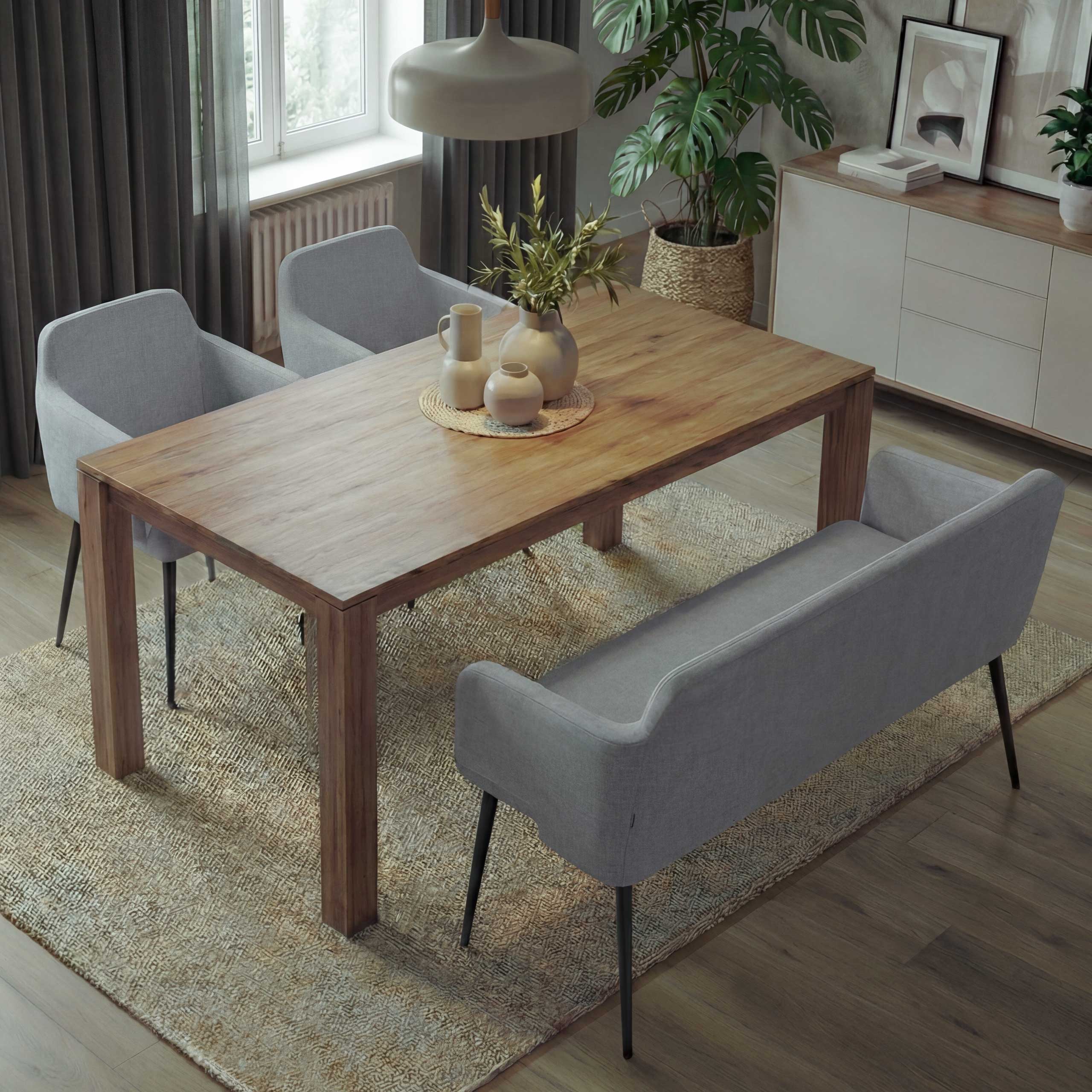 Esszimmer-Set MCW-L13, 2er-Set Stuhl+Sitzbank Esszimmergruppe Sitzgruppe Esszimmergarnitur, Stoff/Textil ~ grau - Bild 1