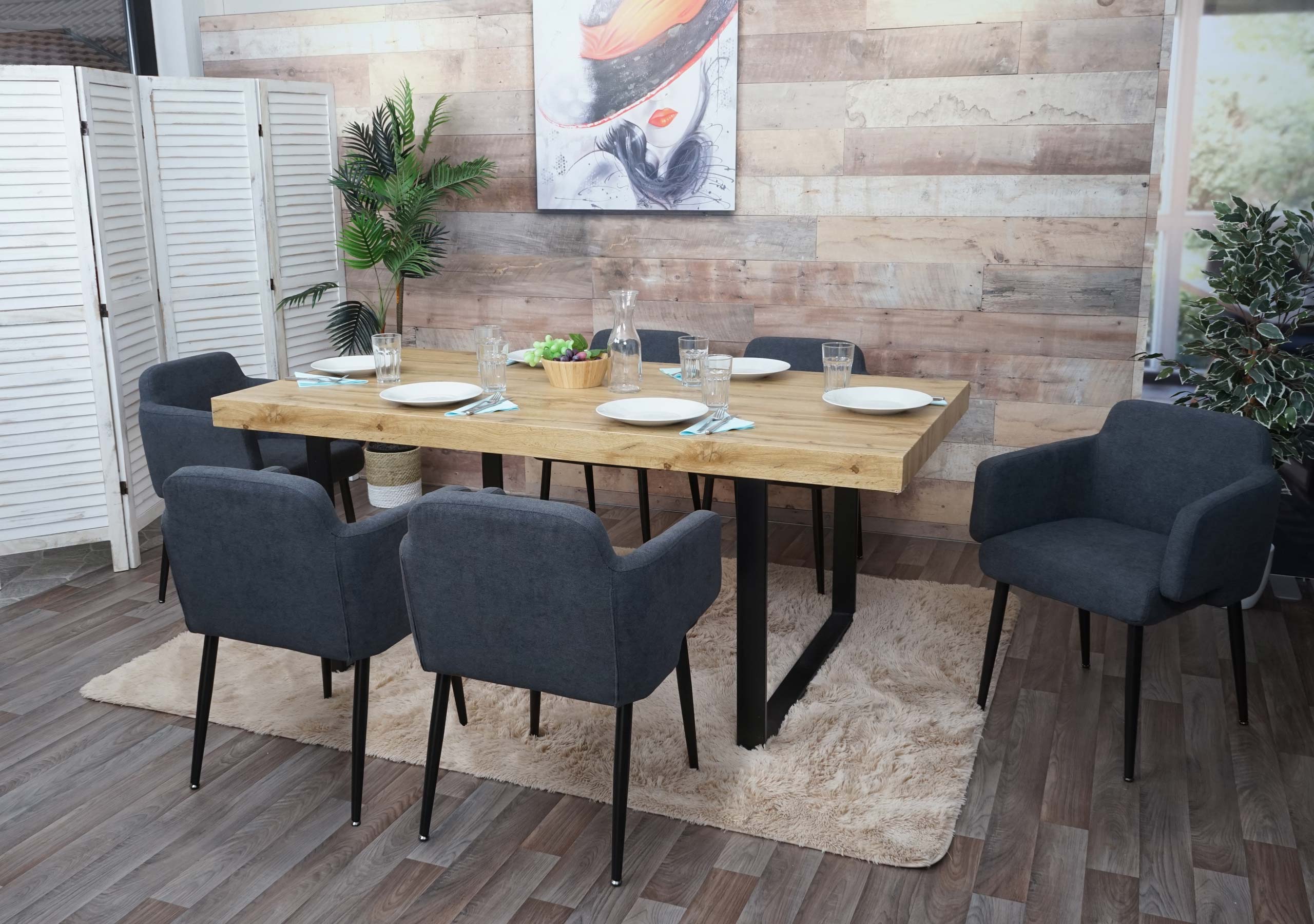 6er-Set Esszimmerstuhl MCW-L13, Polsterstuhl K&uuml;chenstuhl Stuhl mit Armlehne, Stoff/Textil Metall MVG ~ anthrazit - Bild 1