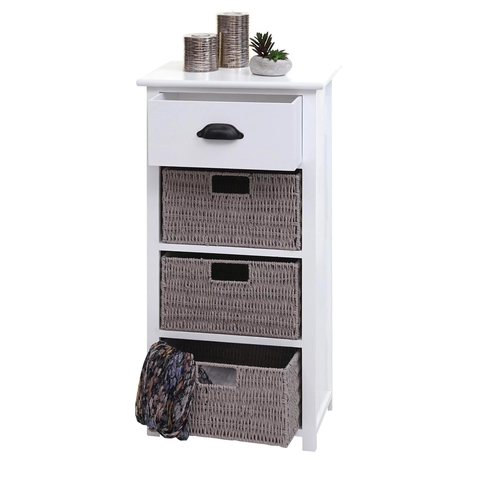 Kommode MCW-K84 mit Körben, Schrank Schubladenschrank, Holz 83x40x29cm ~ weiß, Körbe grau | 04057651317038