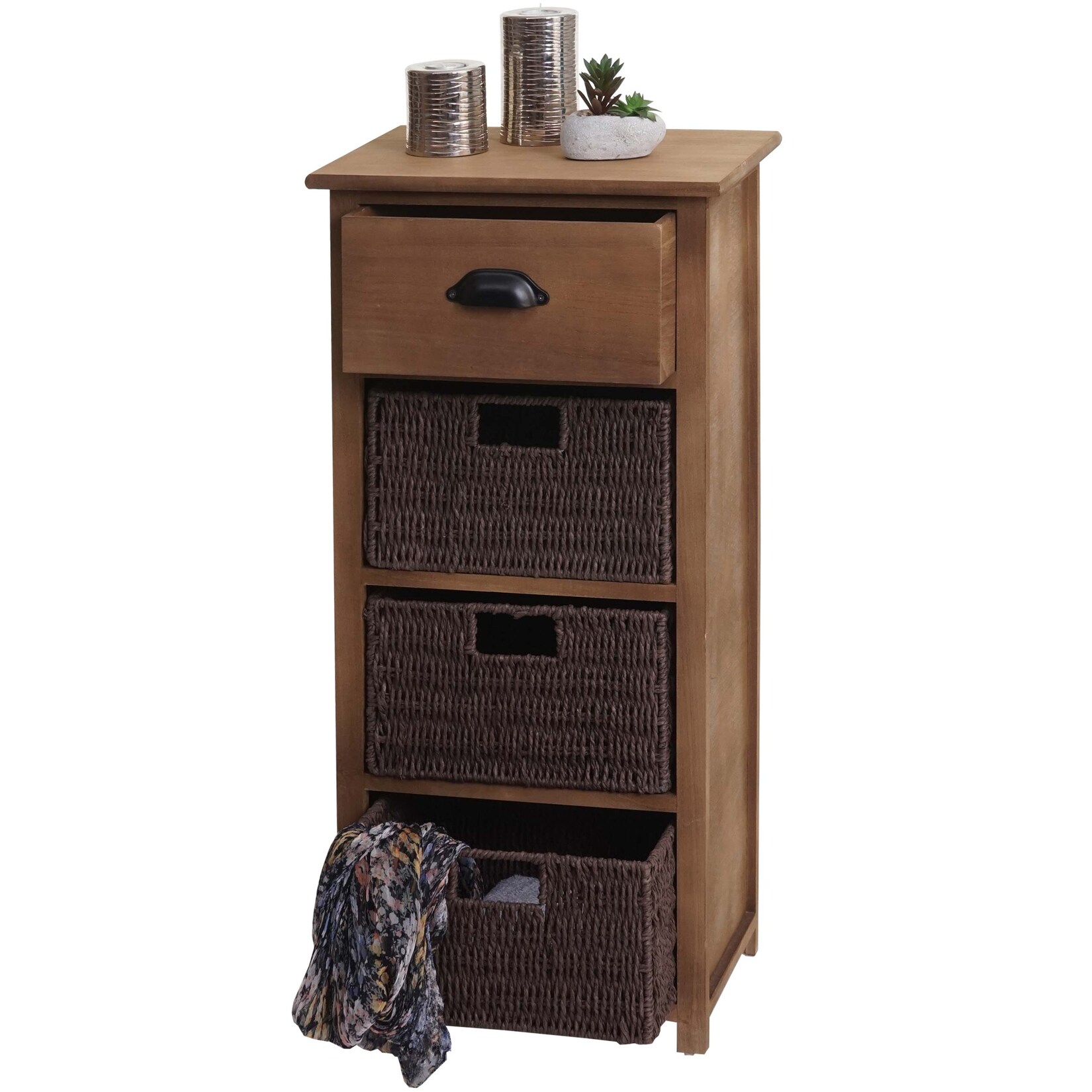Kommode MCW-K84 mit Körben, Schrank Schubladenschrank, Holz 83x40x29cm ~ dunkelbraun, Körbe dunkelbraun
