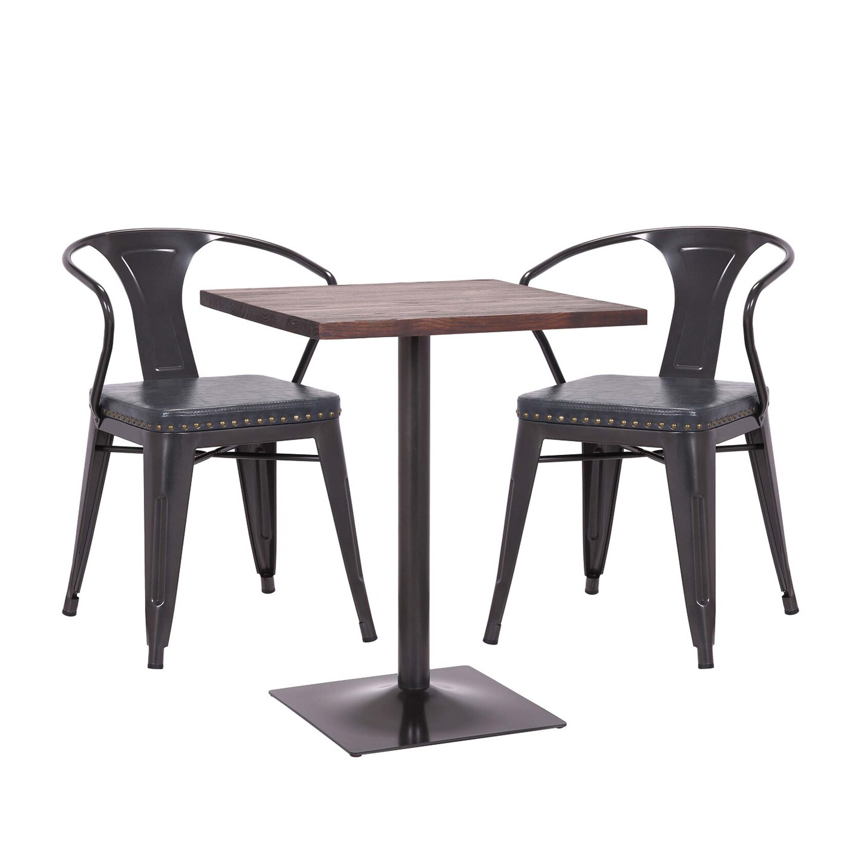 Set Bistrotisch 2x Esszimmerstuhl MCW-H10d, Stuhl Tisch Küchenstuhl Gastronomie MVG ~ schwarz-grau, Tisch dunkelbraun