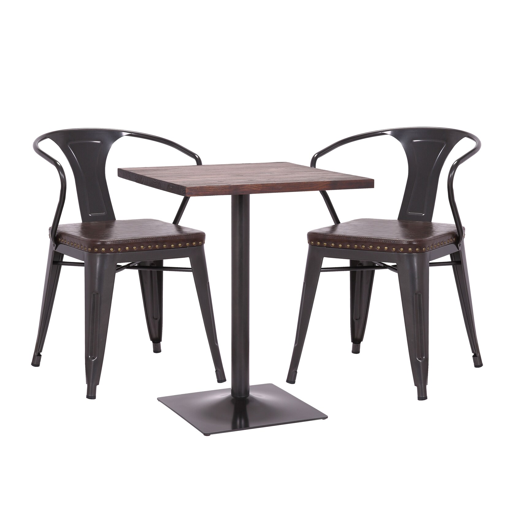 Set Bistrotisch 2x Esszimmerstuhl MCW-H10d, Stuhl Tisch Küchenstuhl Gastronomie MVG ~ schwarz-braun, Tisch dunkelbraun