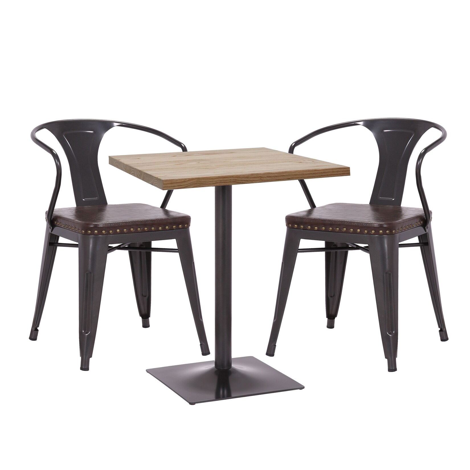 Set Bistrotisch 2x Esszimmerstuhl MCW-H10d, Stuhl Tisch Küchenstuhl Gastronomie MVG ~ schwarz-braun, Tisch hellbraun